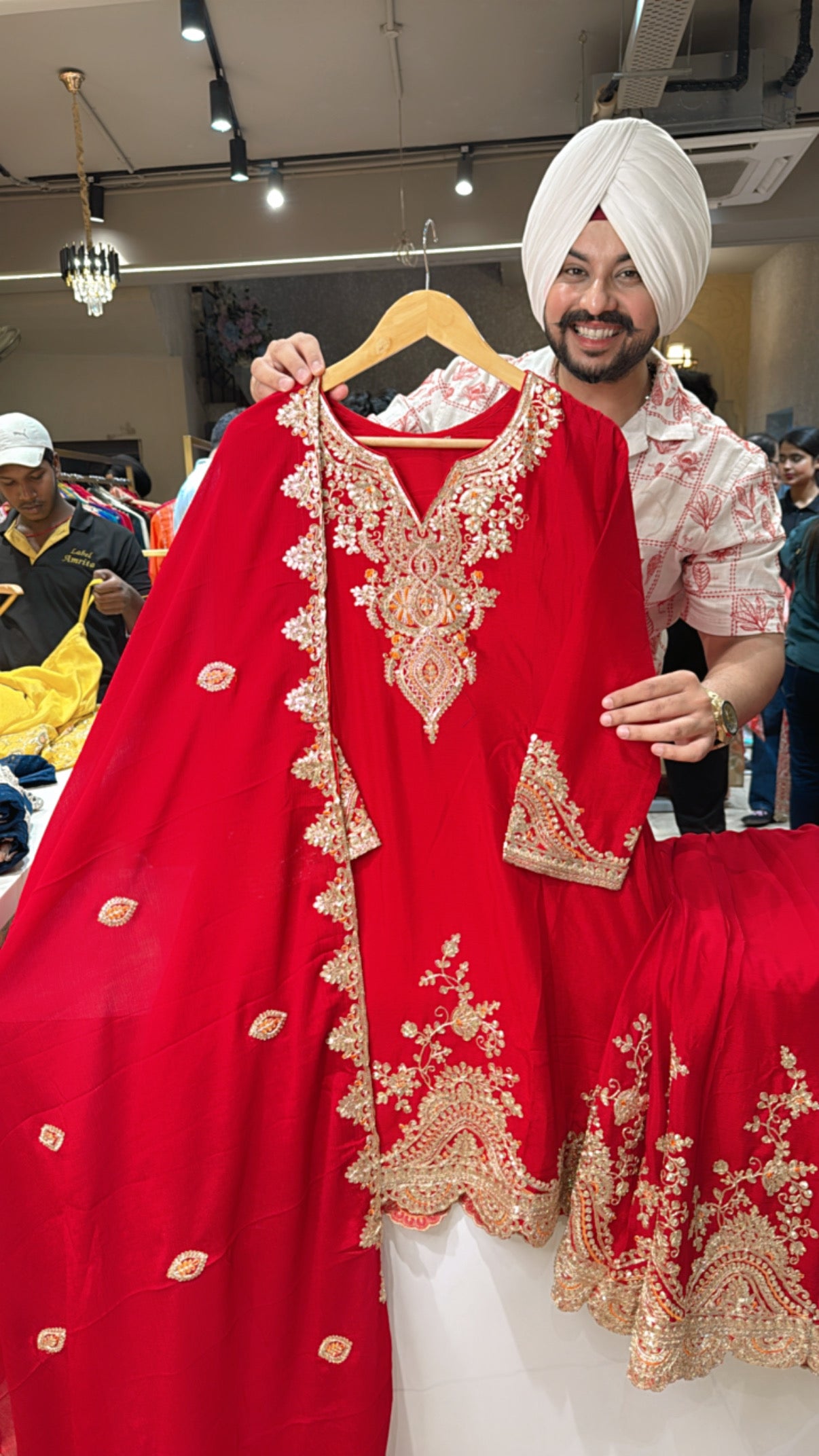 Vibrant Red Heavy Embroidered Paplum Sharara Set with Beautiful Embroidered Duppata