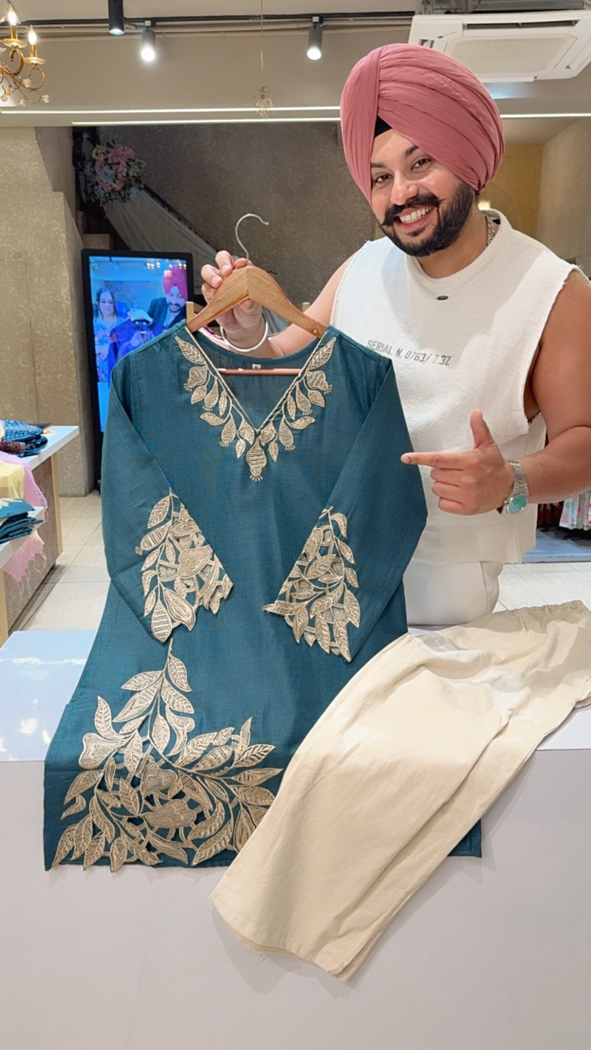 Ramagreen Imported Fabric Beautiful Embroidered & Cut Work Semiformal Coord set with Soft Khaadi Pants