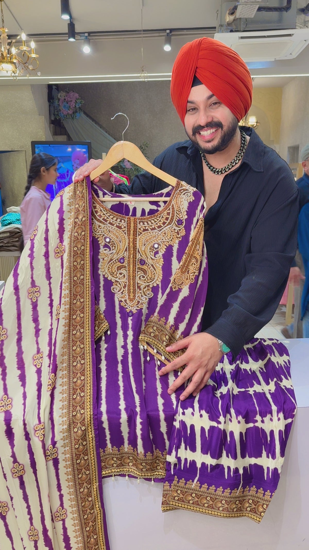Purple Crepe Pearl Hand embroidered party Wear Farshi Salwar Suit