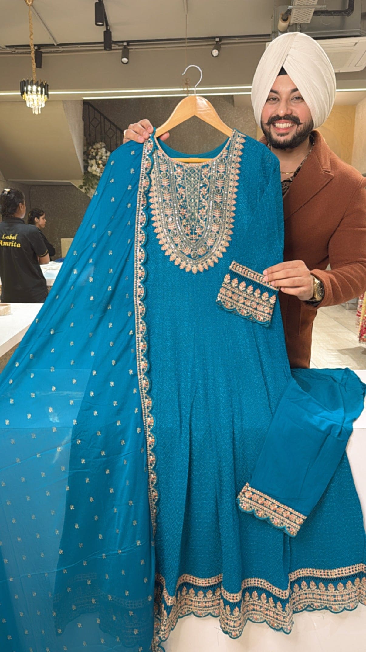 Firozi Georgette Fully embroidered & Shifli Work Anarkali Suit with Beautiful Chinon Duppata