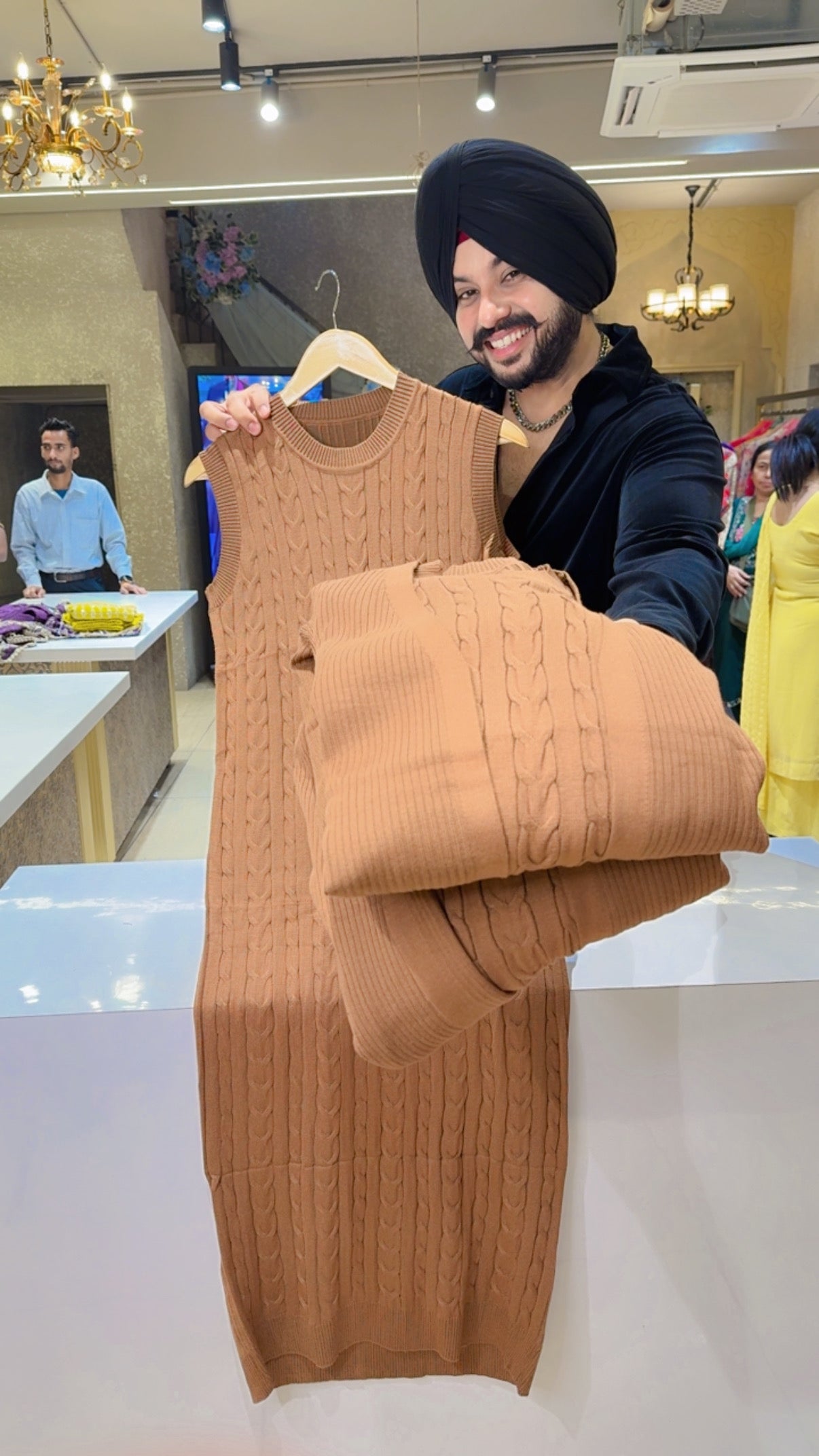 Tan Colour Imported Stretchable Soft Woolen Dress with Stylish Shrug