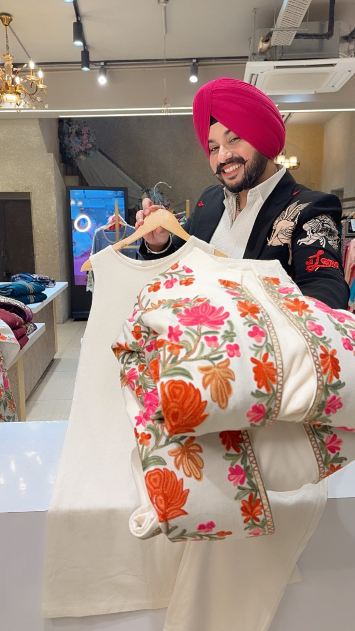 Moon White Woolen Long length Coord set With Heavy Embroidered Shrug (product Code IN0065)