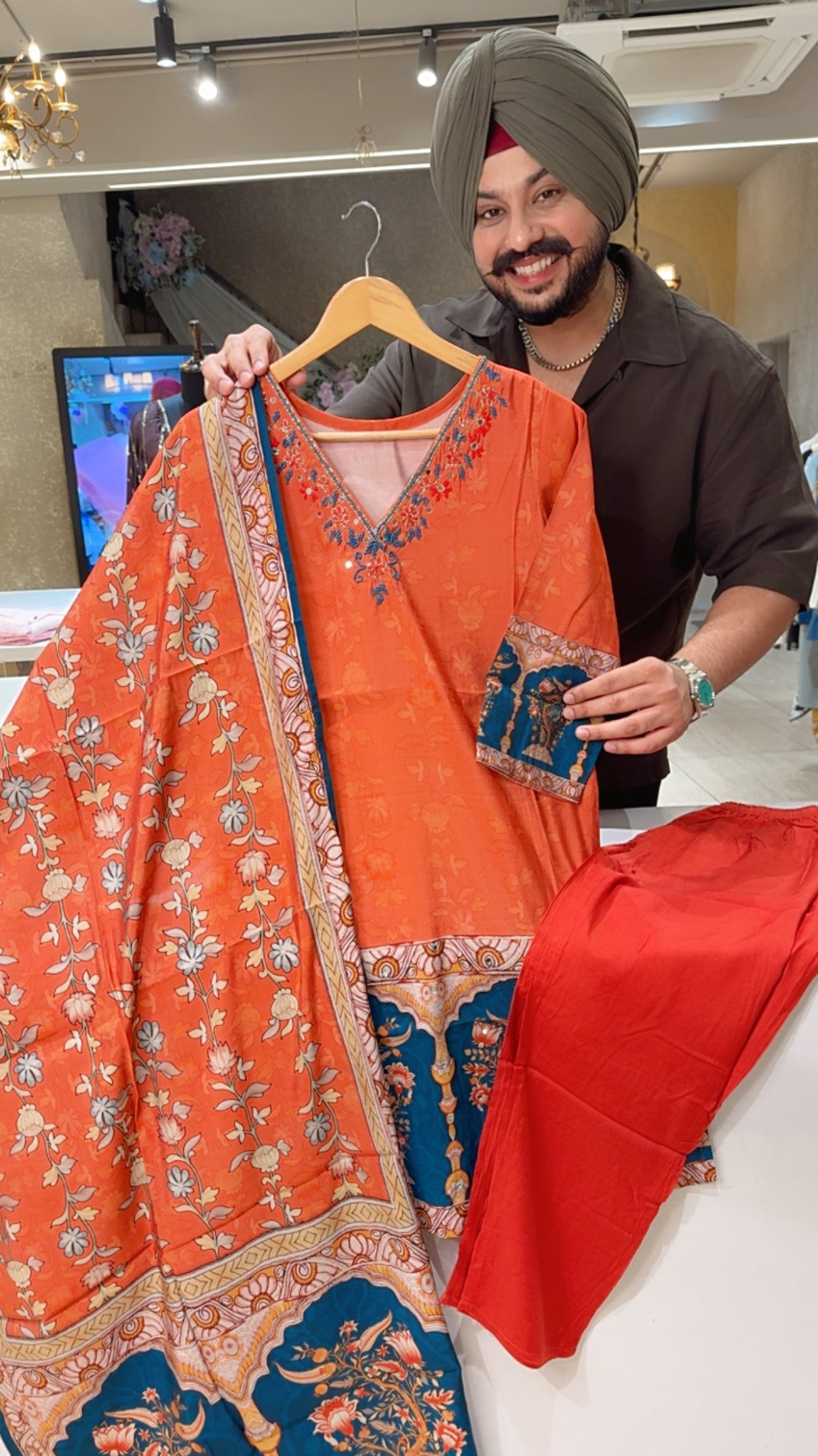 Gajri Soft Silk Digital Print Hand embroidered Straight suit