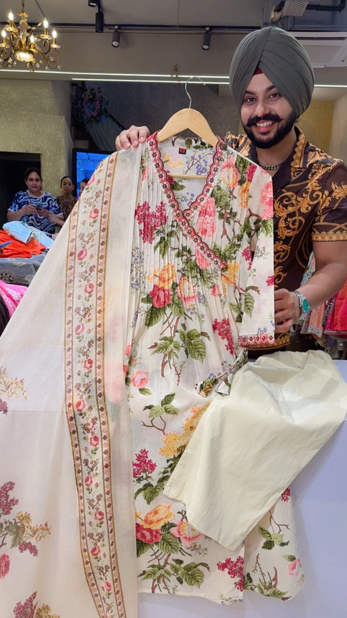 Off White Pure Cotton Angrakha Office Wear Suit with Sleek Embroidery Work on neck