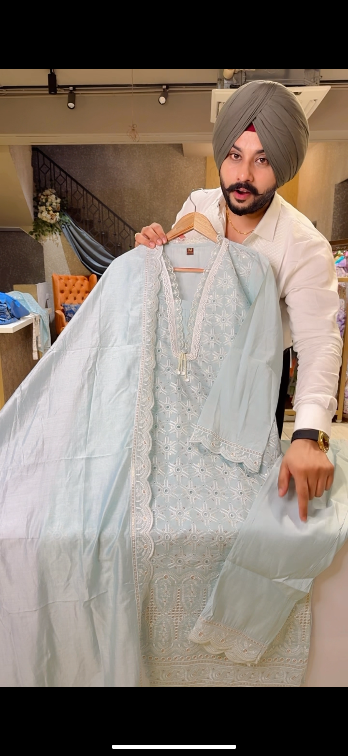 Light Blue Roman Silk Fully Embroidered Pakistani Suit with Beautiful Dupatta