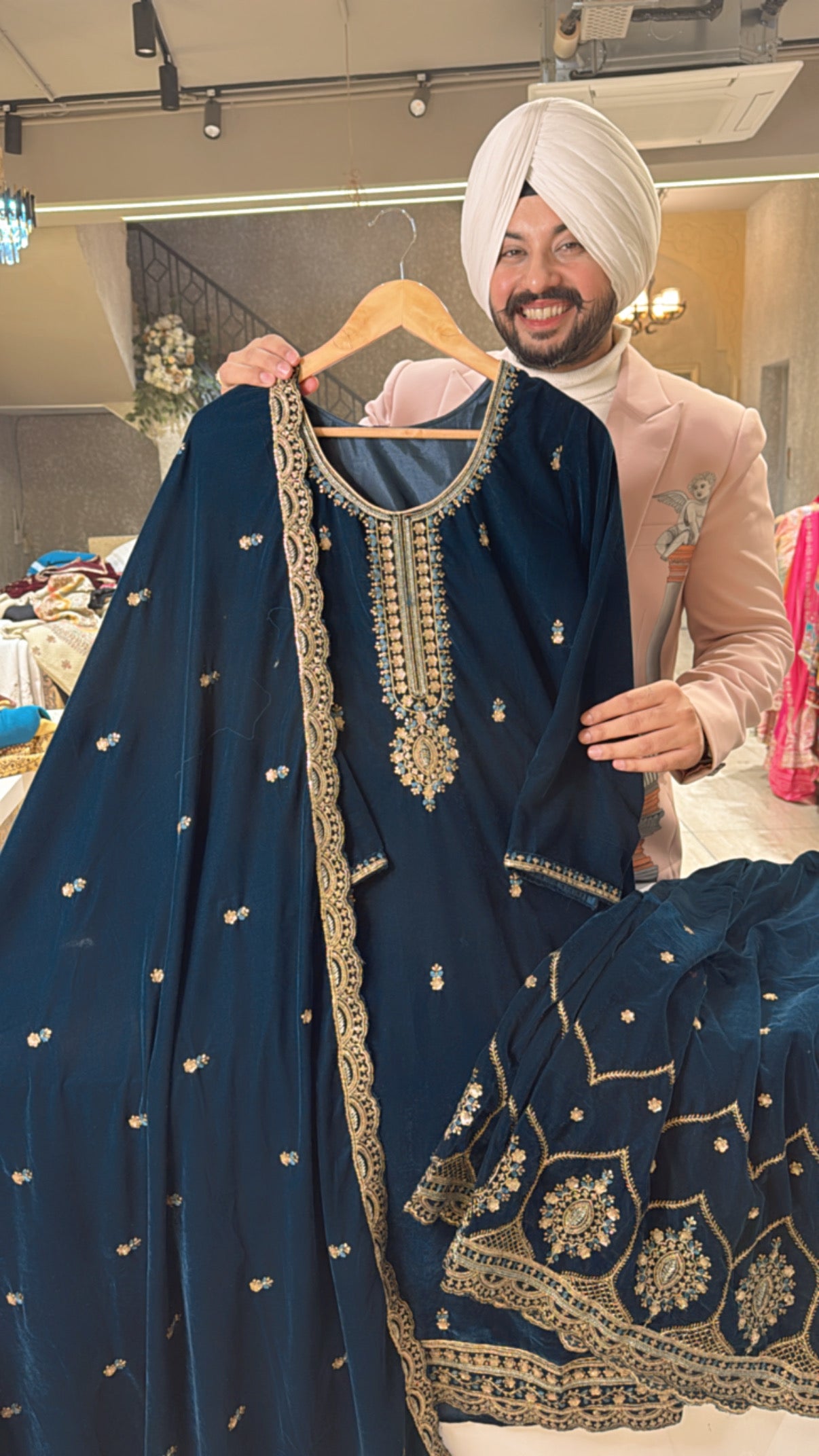Peacock premium Velvet Heavy Embroidered Sharara suit with Beautiful Duppata