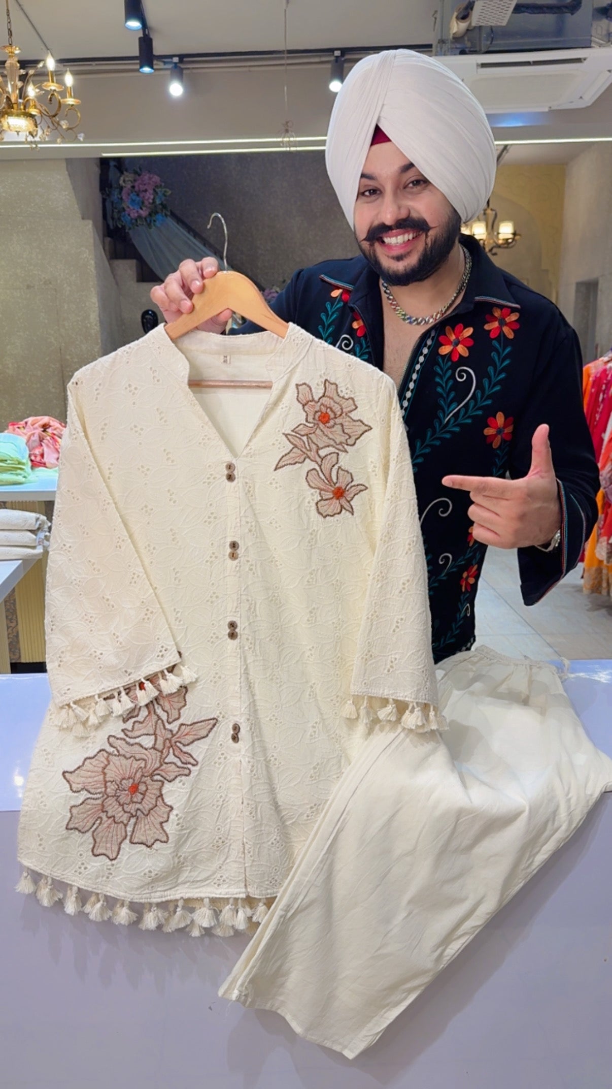 Off white Shifli & Embroidery Work Office Wear Royal Coord set