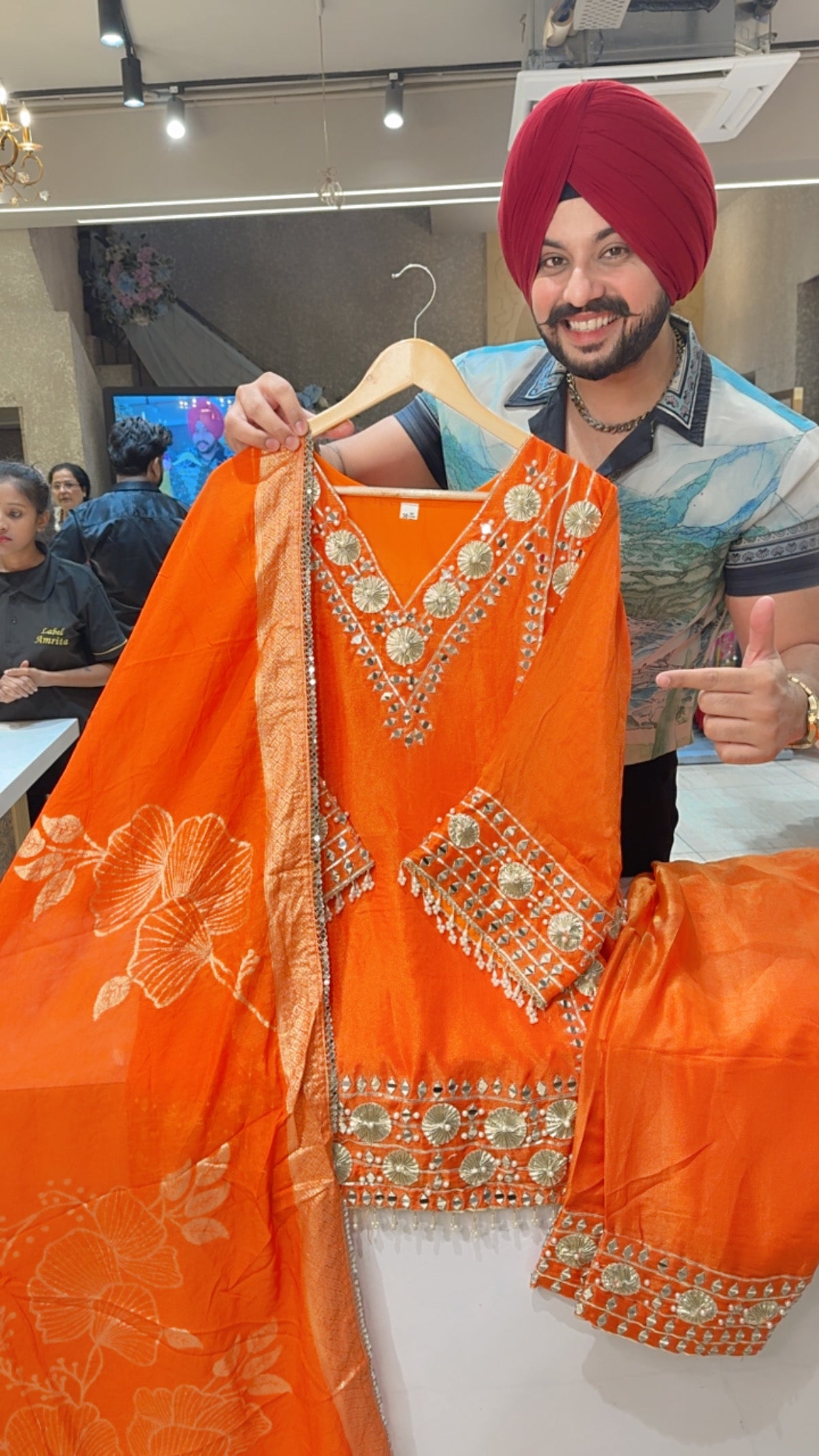 Orange Shimmer Silk Heavy Gotta Embroidered & Pearl Work Farshi Salwar Suit with Beautiful Banarasi Look Duppata