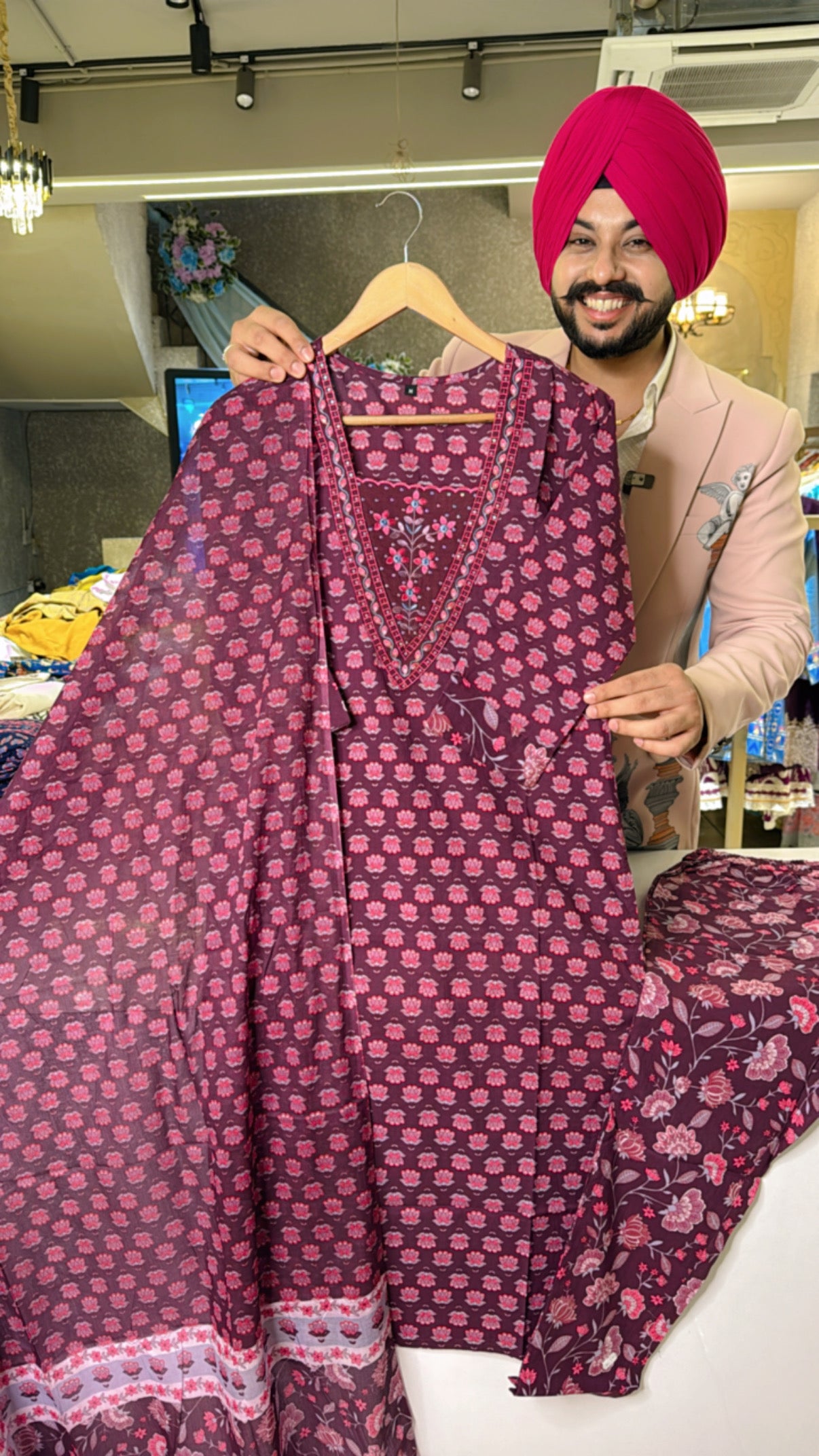 Wine Pure Cotton Office Wear Embroidered Suit with Beautiful Duppata
