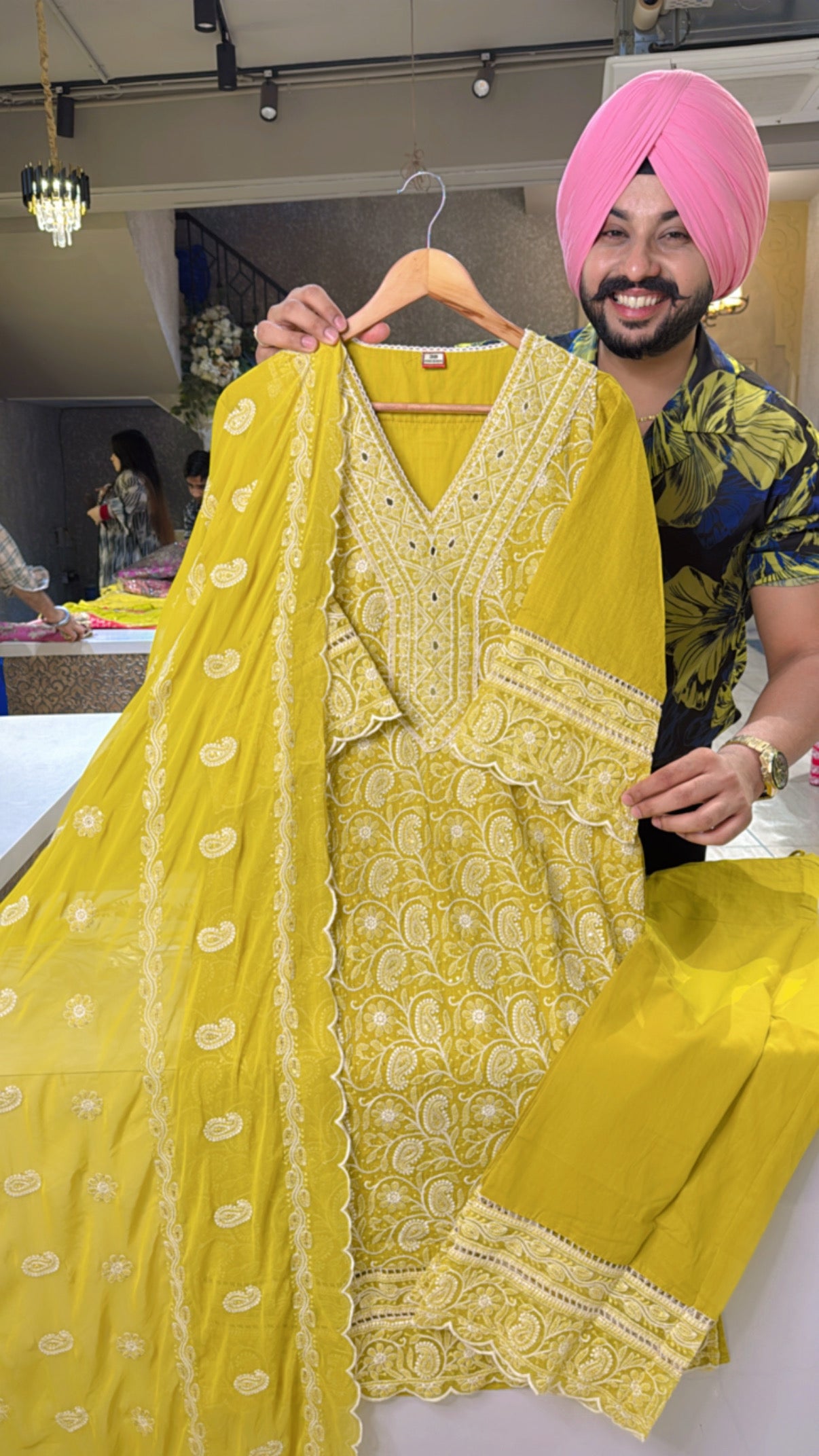 Yellow pure Cotton Heavy embroidered Pakistani Suits with Heavy Duppata