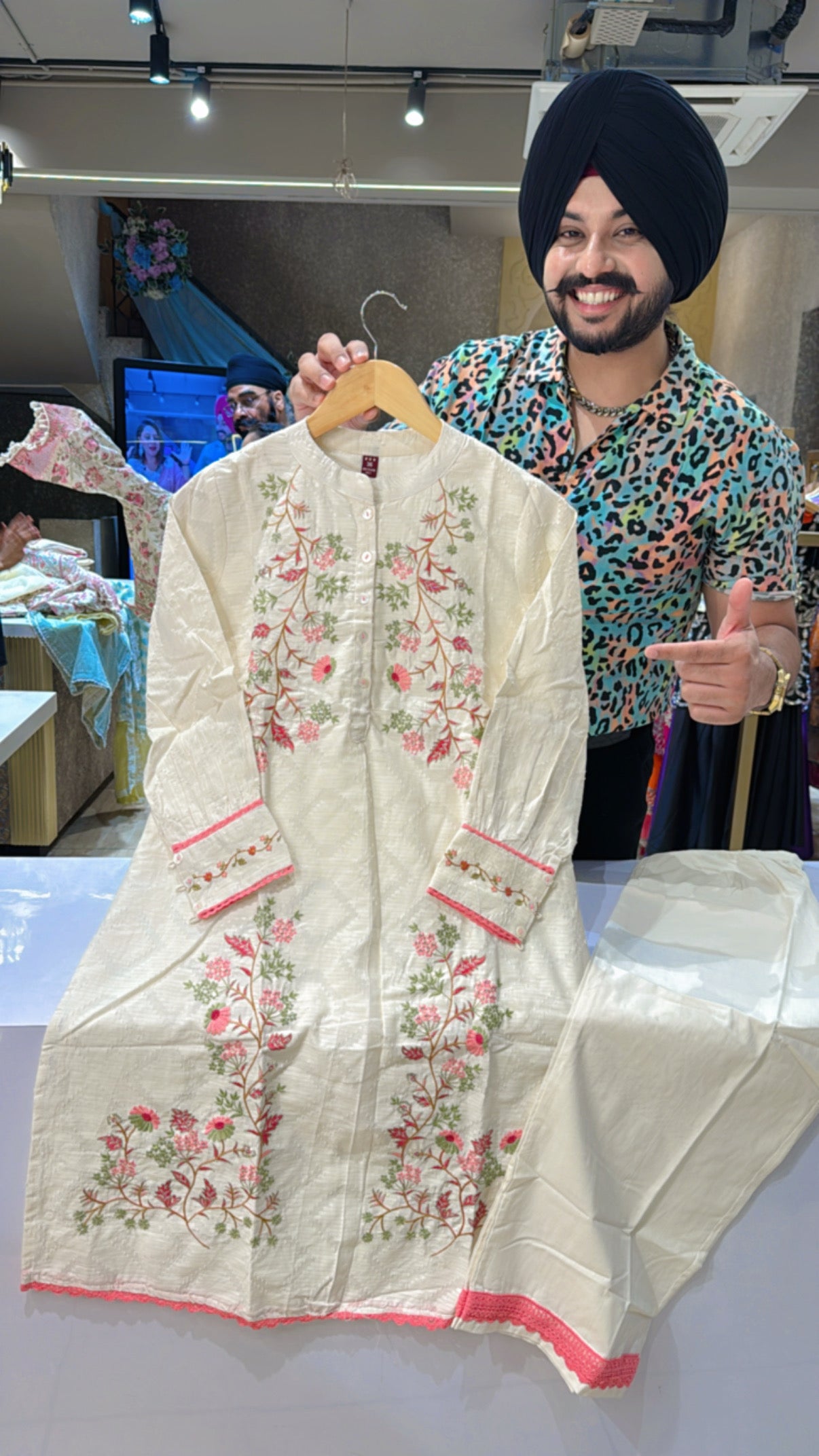 Off White & Gajri Jacquard Cotton Embroidered Coordset