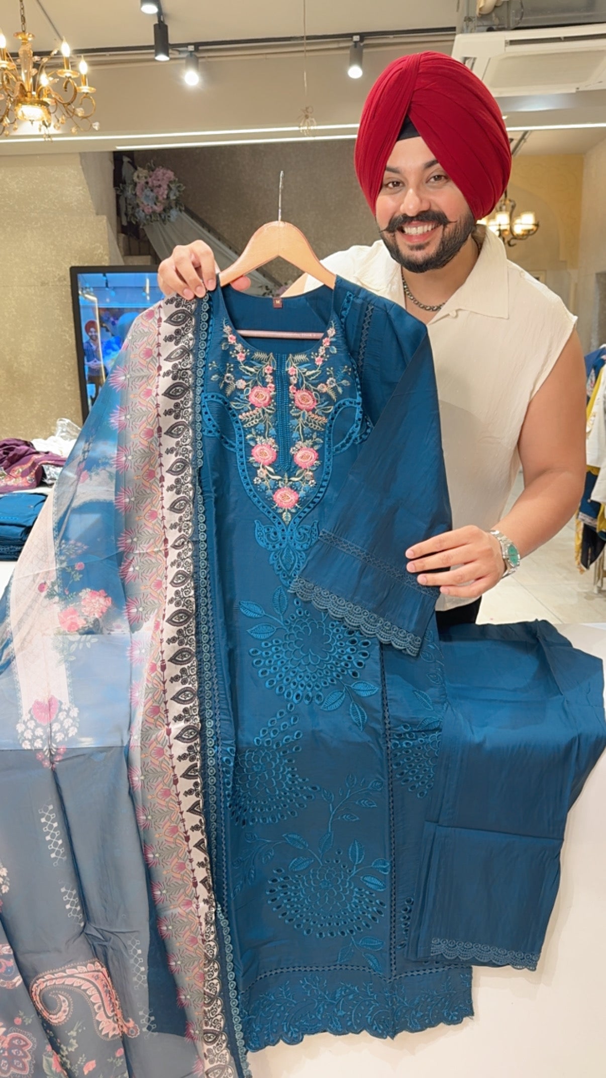 Teel Soft Silk Embroidered & Cutwork Semiformal Suit with Beautiful Duppata