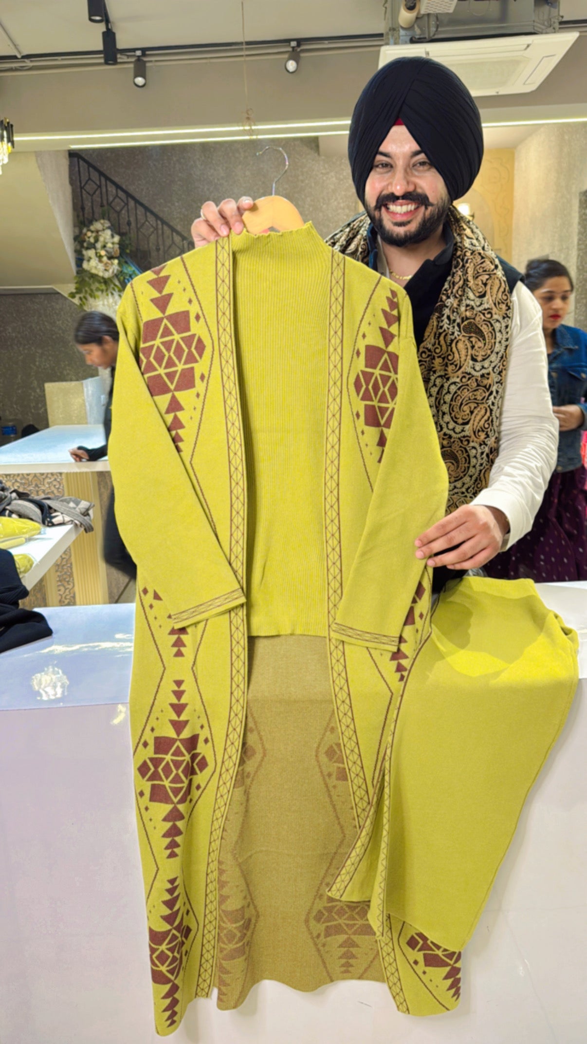 Lime Imported Woolen Fully Strechable 3 piece with Shrug