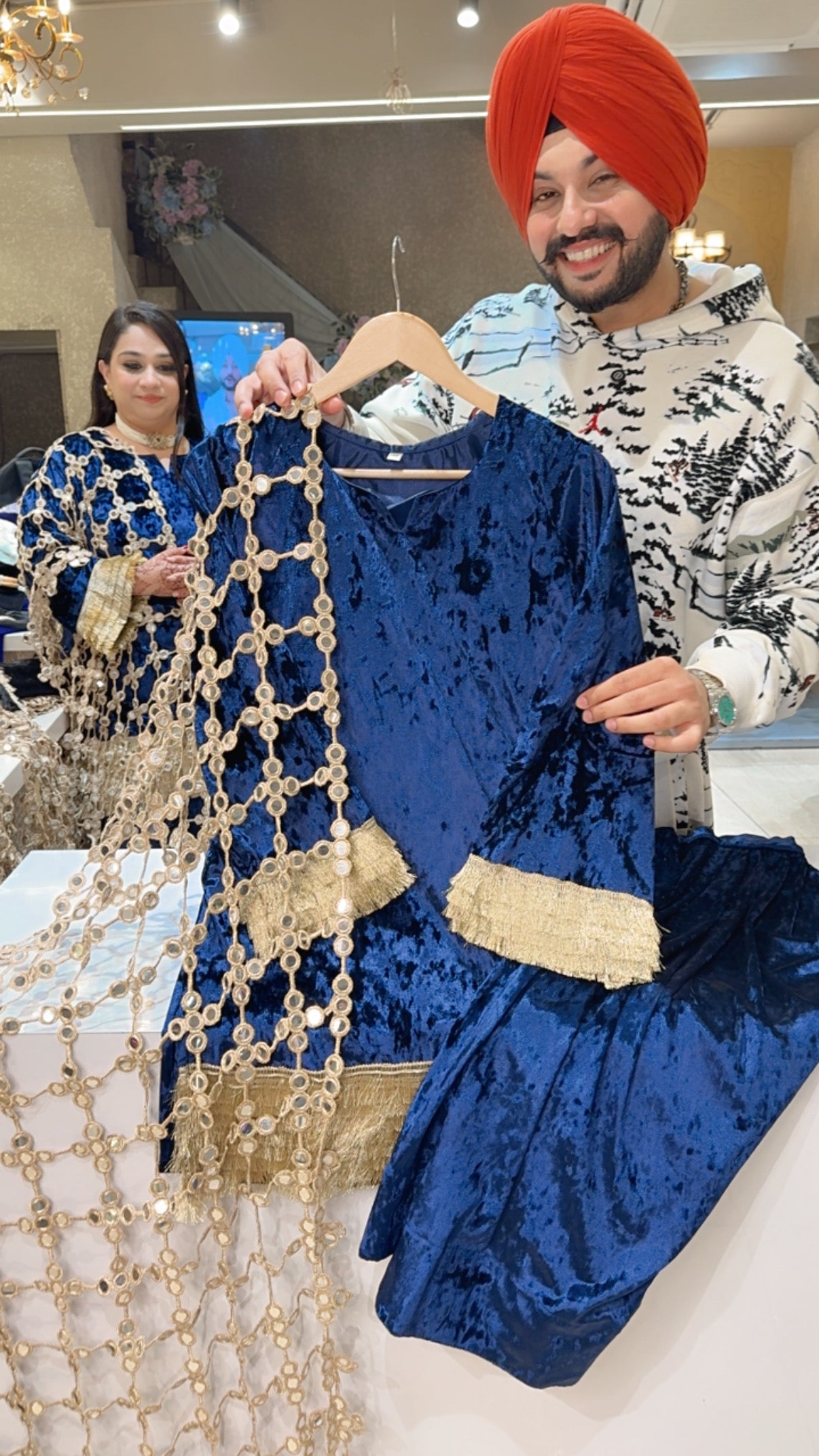 Blue Premium velvet Farshi Salwar Set with Heavy Designer lace Duppata