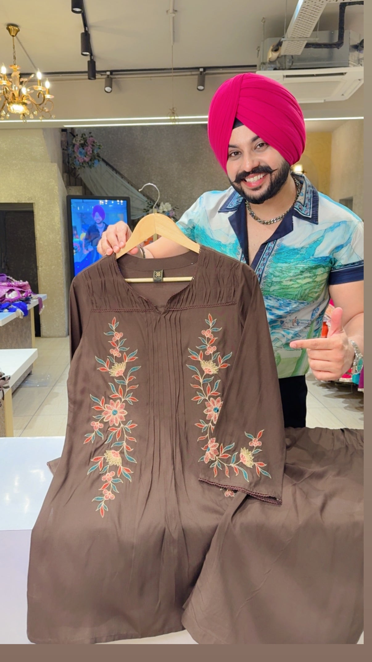 Chocolate Brown Premium Rayon Embroidered Semiformal Coord set