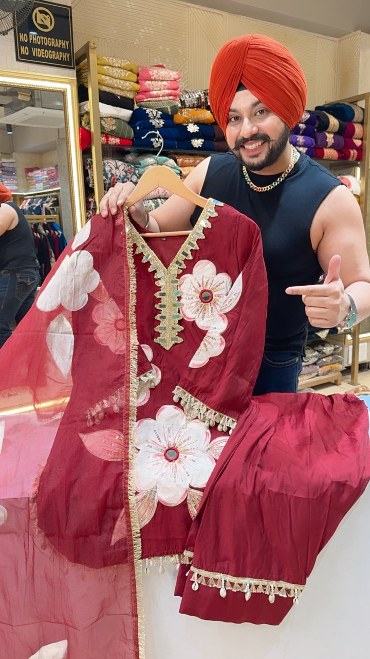 Maroon Soft Silk Hand painted Mirror & Hand work Farshi Salwar Apple Cut Suit with Hand painted Organza Duppata