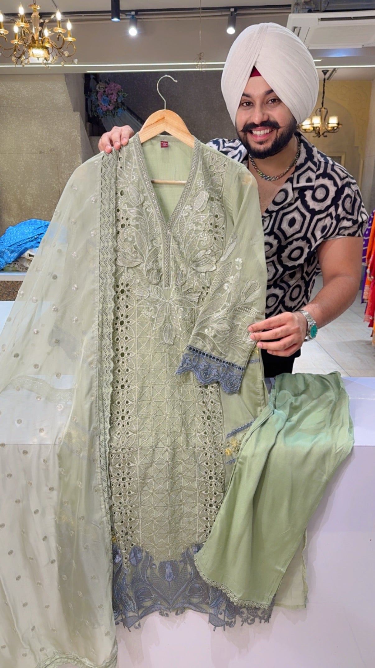 Pastel Green Soft Organza Heavy Embroidered & Cut Work Pakistani party Wear suit with Beautiful Sequins work Duppata