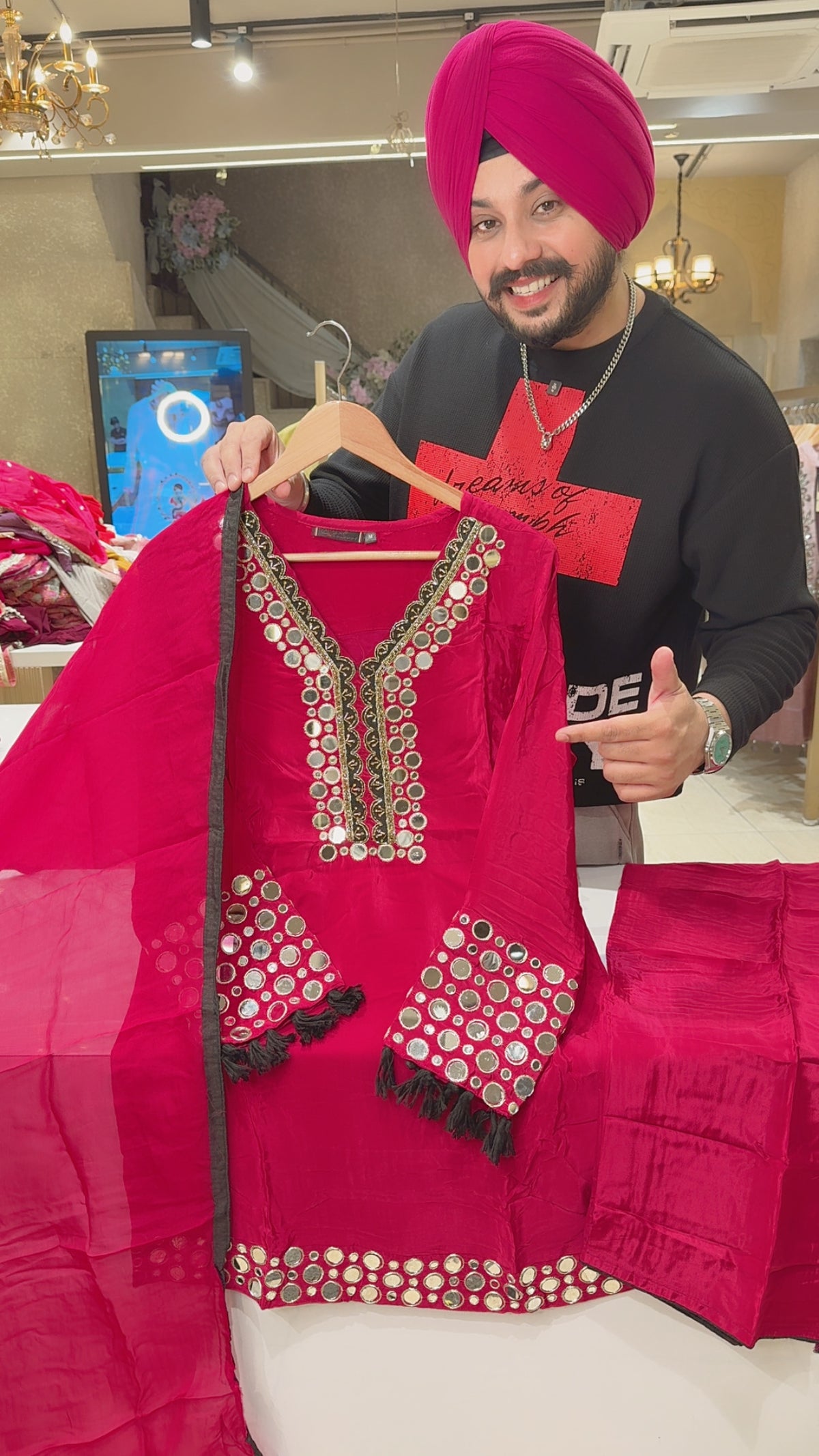 Anaari crepe Heavy Mirror Work Partywear Indowestern Suit
