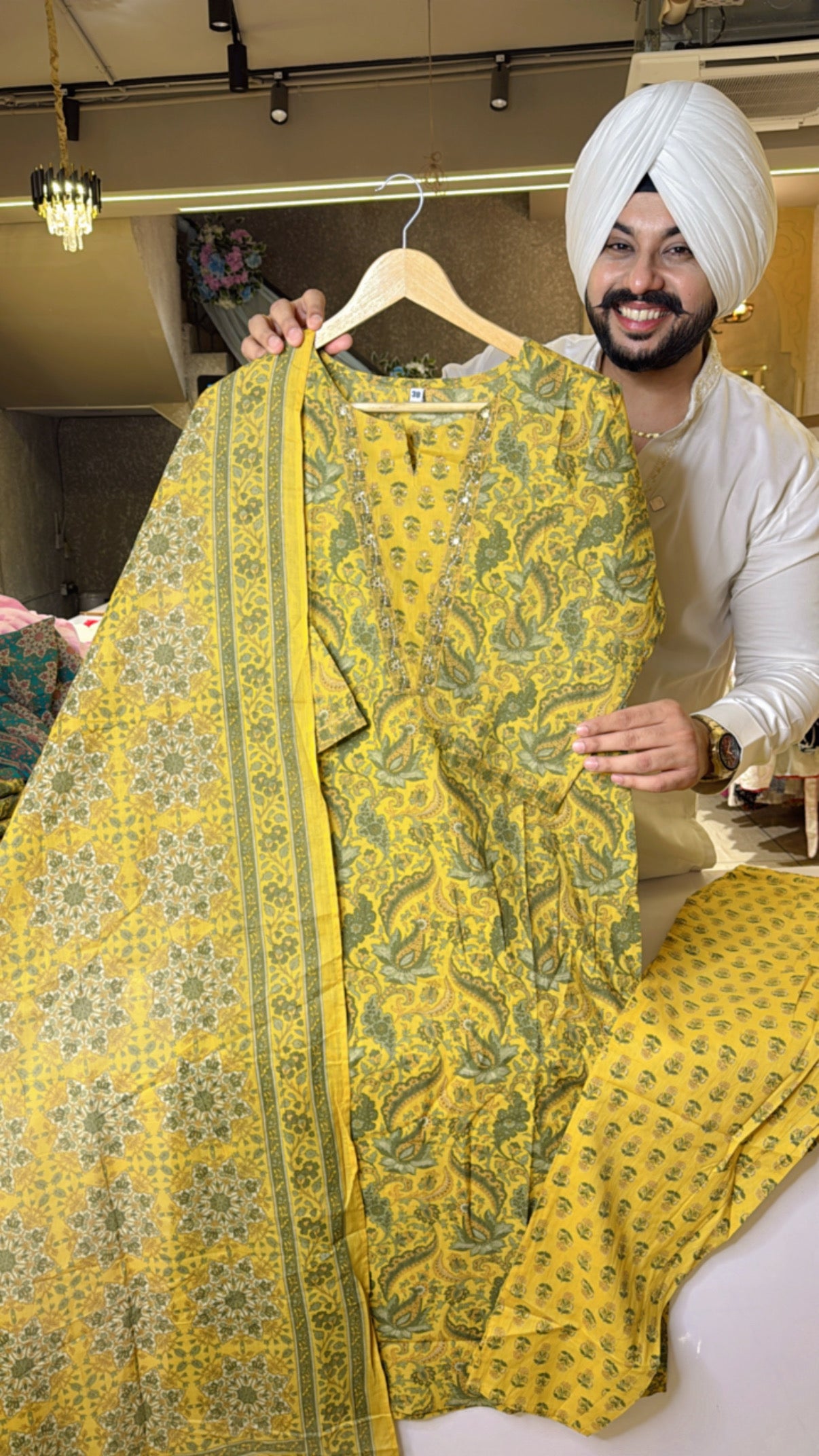 Yellow Pure Cotton Office straight Suit With beautiful Duppata