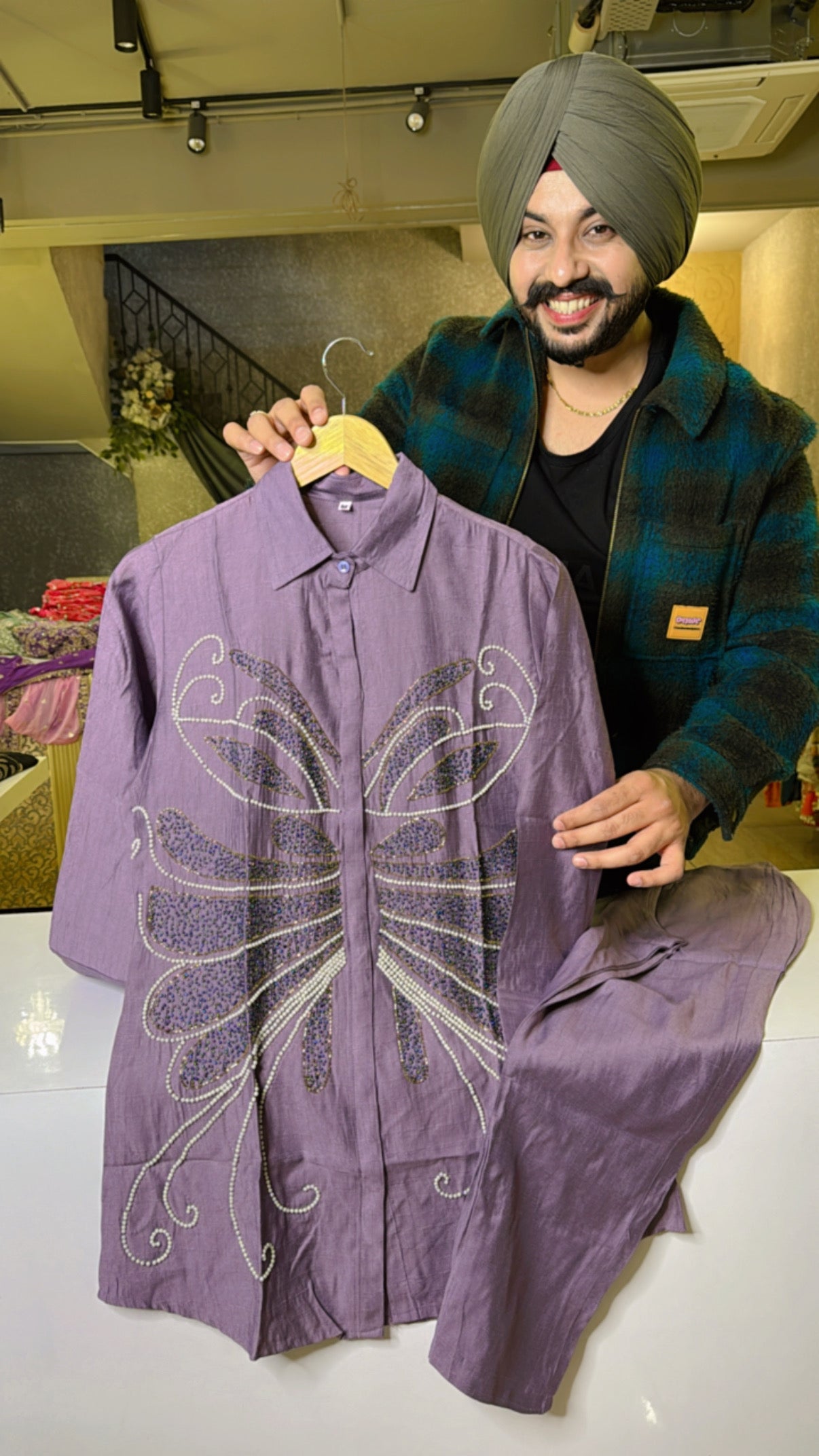 Mauve Butterfly Hand embroidered Coord set in Imported stuff