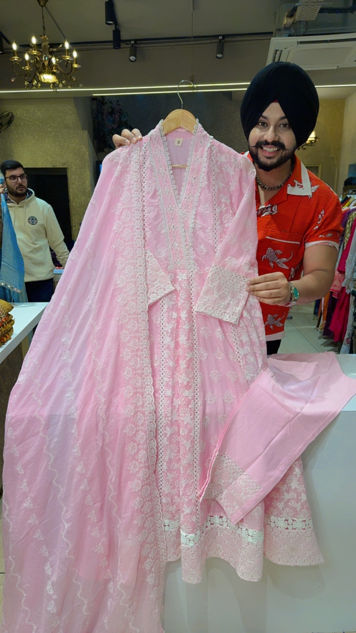 Baby Pink Mal Cotton Fully Embroidered Anarkali Suut with Embroidered Mal Cotton Duppata