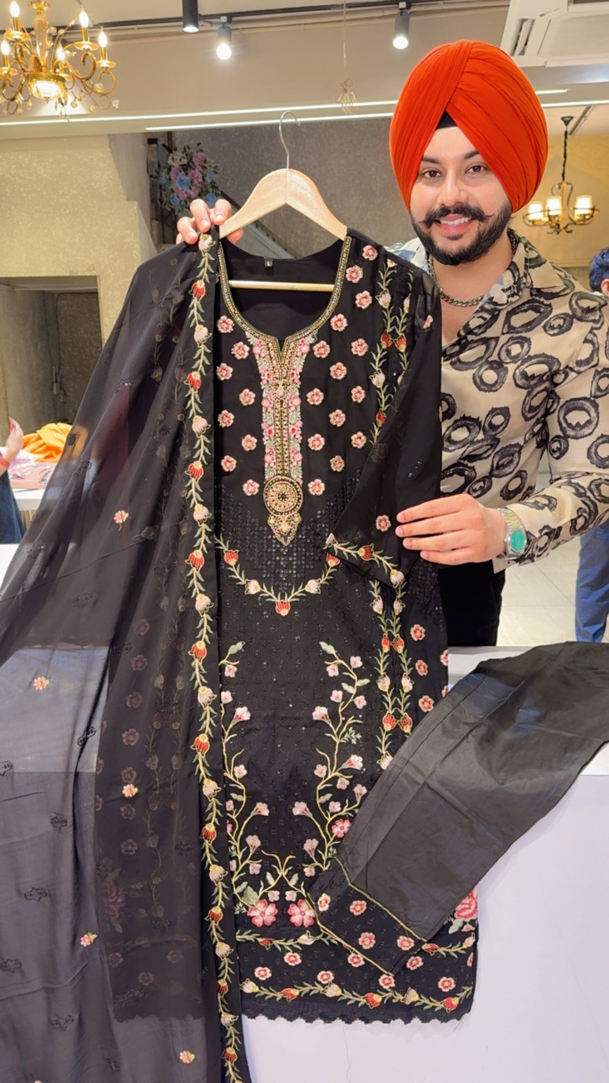 Black premium Georgette Full Embroidered Party Wear Straight suit