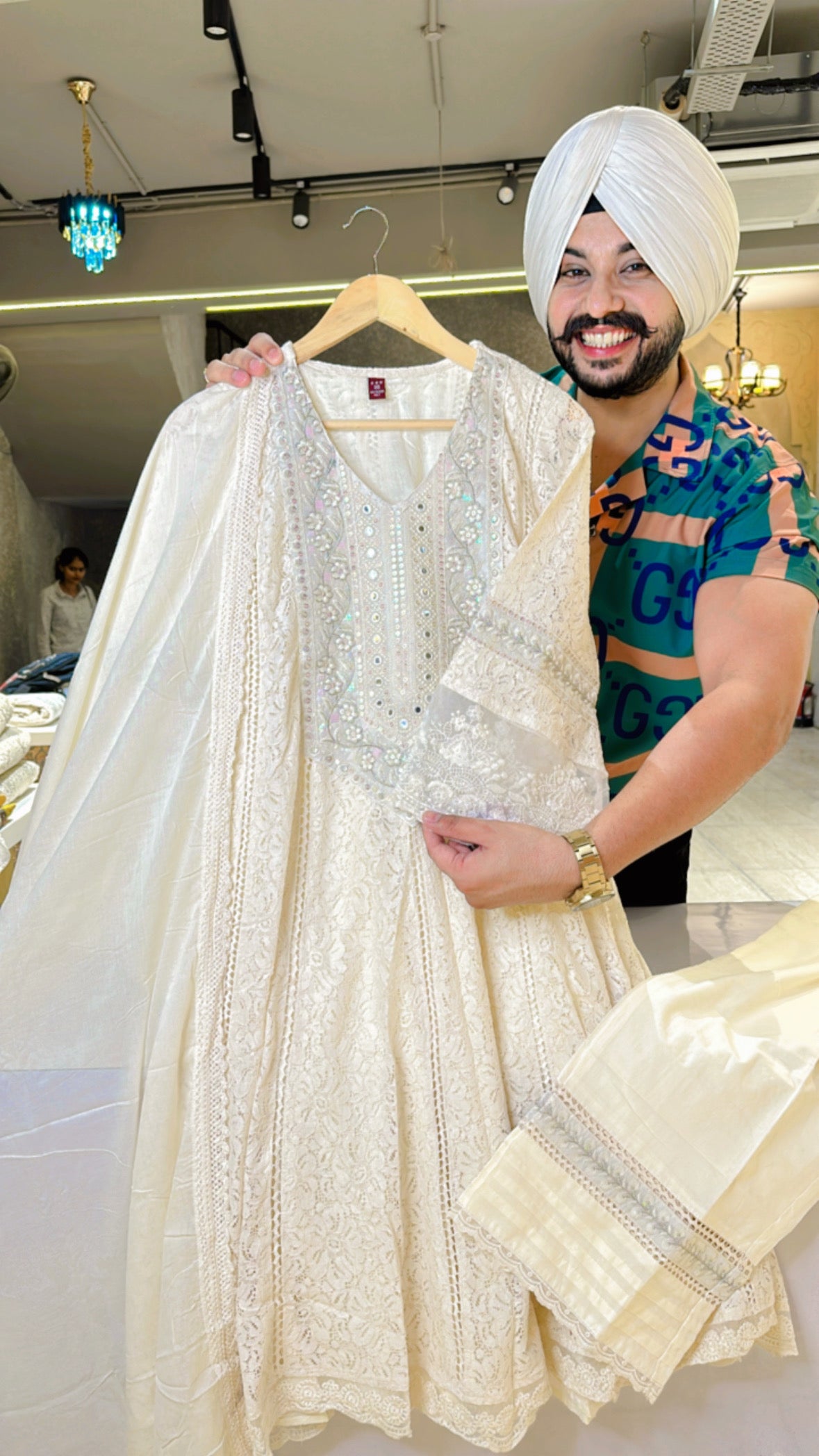 Off white crochet Indo western Pakistani Anarkali Suit