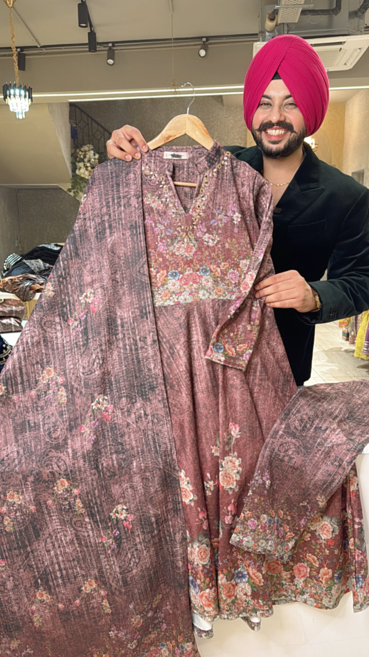 Onion premium Karachi Wool Strechable Anarkali suit with Beautiful Duppata