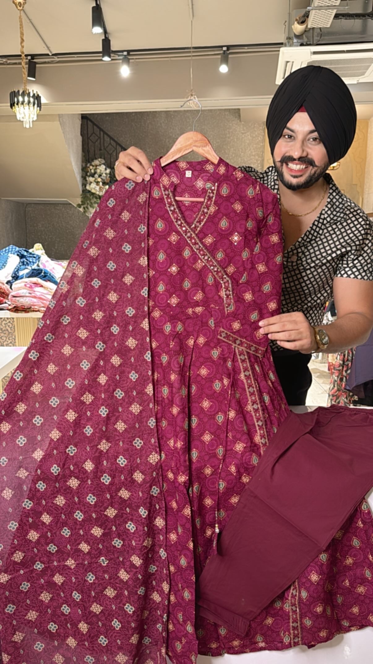 Wine Pure Cotton Office Wear Angrakha Anarkali Suit