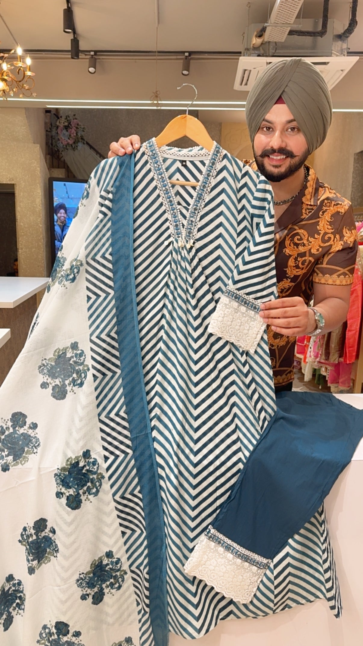 Teel Colour Pure Cotton A-line Office Wear Suit with Sleek Embroidery work on neck