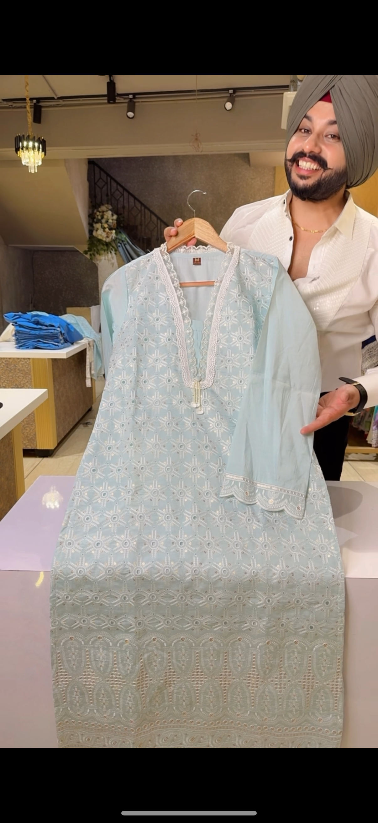 Light Blue Roman Silk Fully Embroidered Pakistani Suit with Beautiful Dupatta
