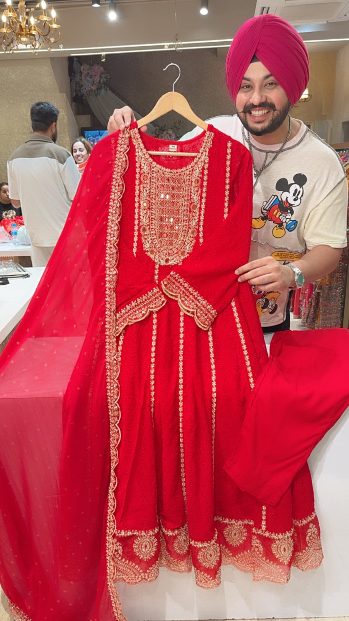 Red Shifli Georgette Embroidered Full Flair Anarkali Suit with Beautiful Chinon Duppata