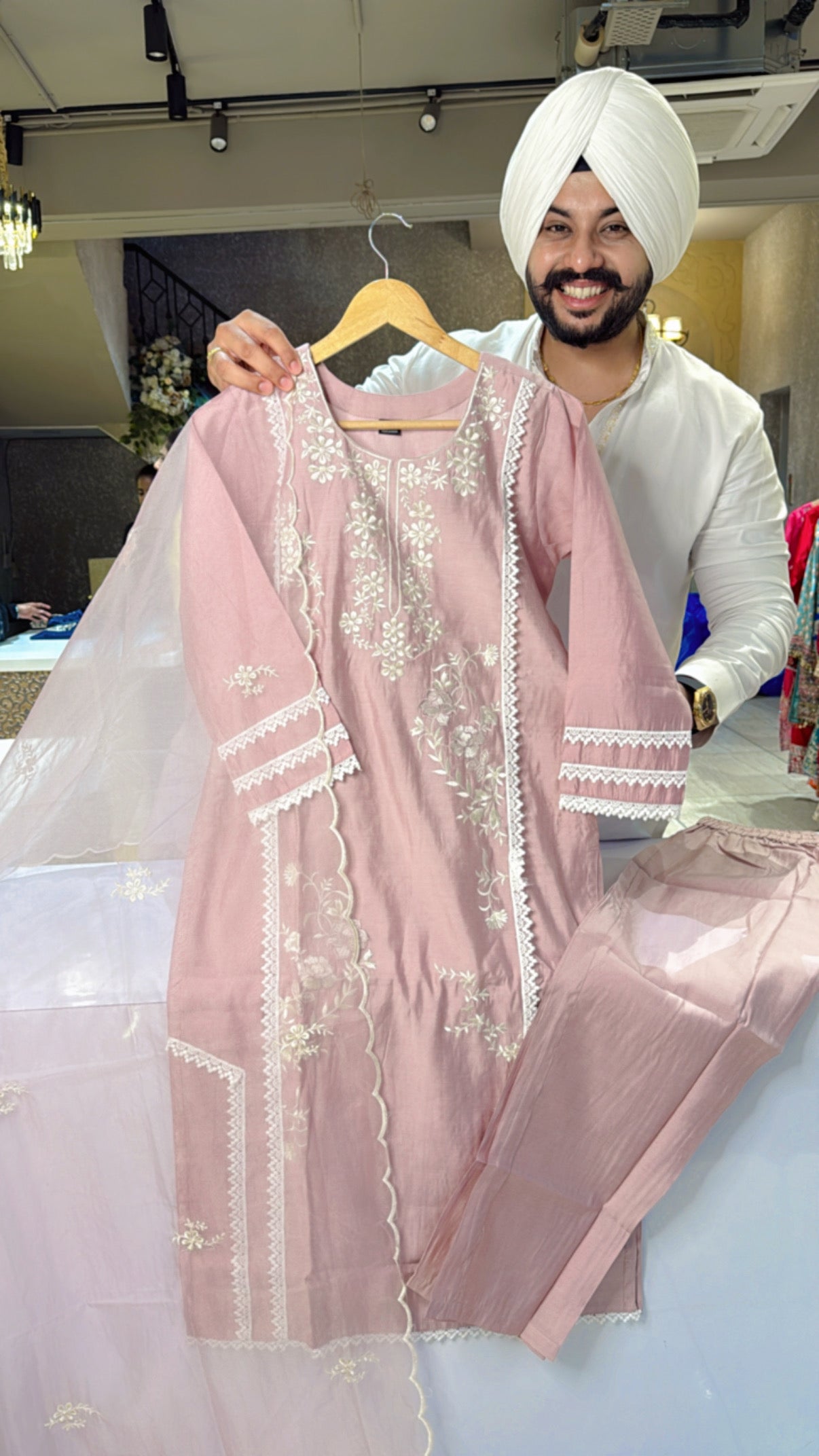 Light Onion Roman Silk Embroidered Straight Suit with beautiful Organza Duppata
