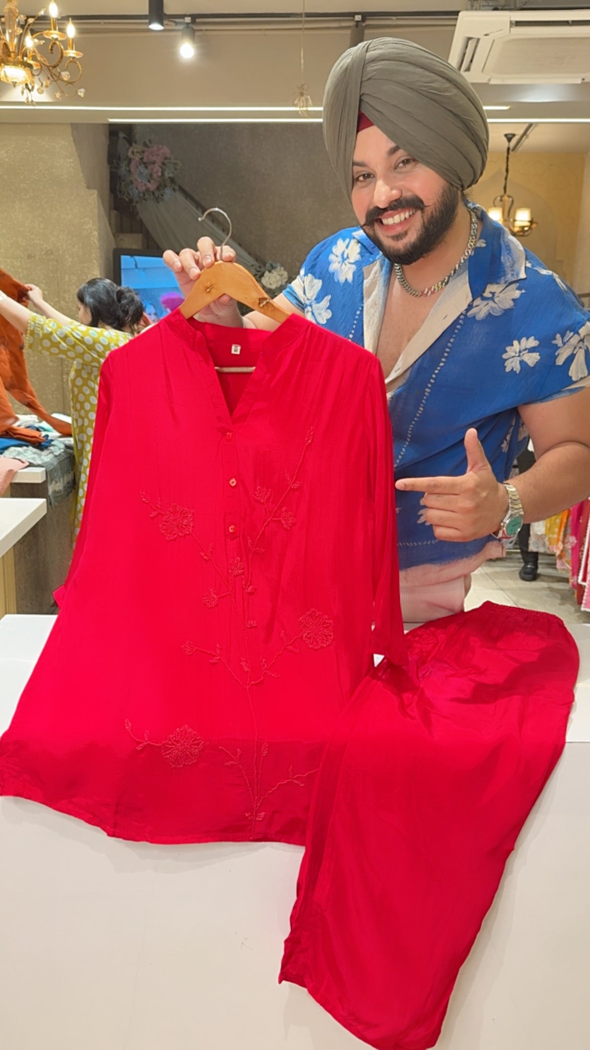 Dark Rani Crepe Self Hand embroidered Party Wear Coord set