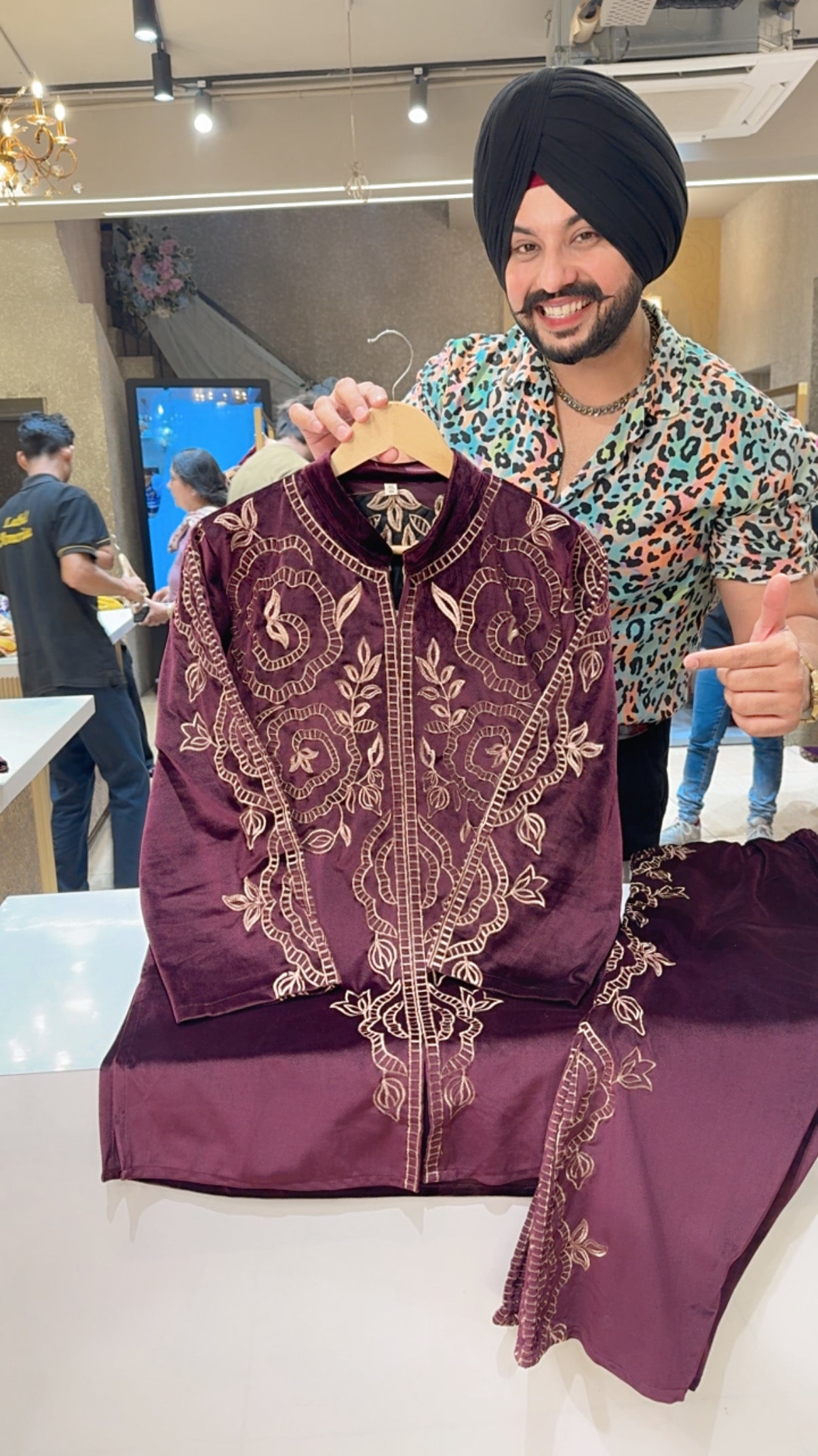 Wine Heavy Stretchable Velvet Full Embroidered Party Wear Coord set with Embroidered Pants