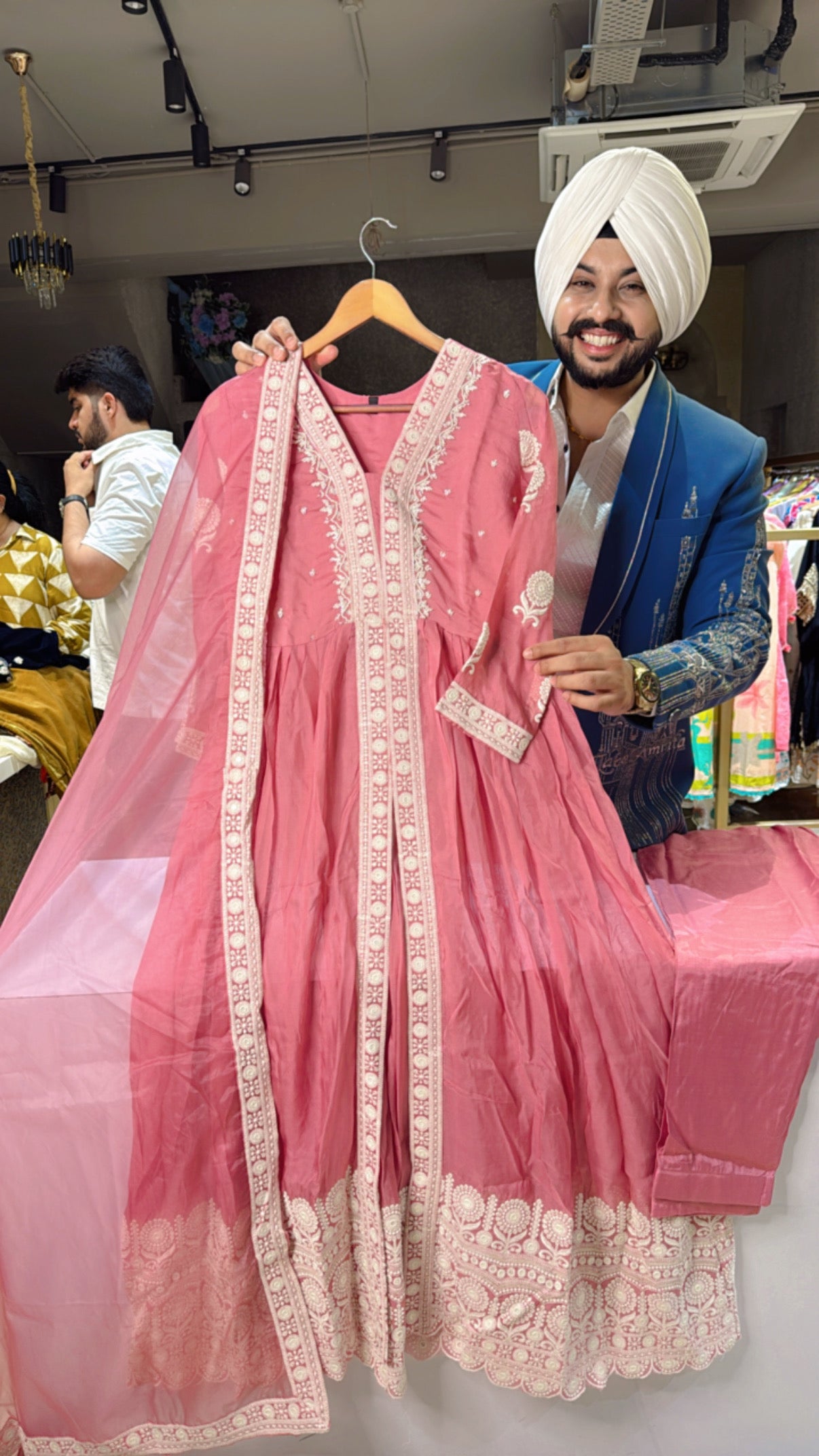 Pink Soft Organza Heavy Embroidered Front Slit Anarkali Suit with Embroidered Duppata