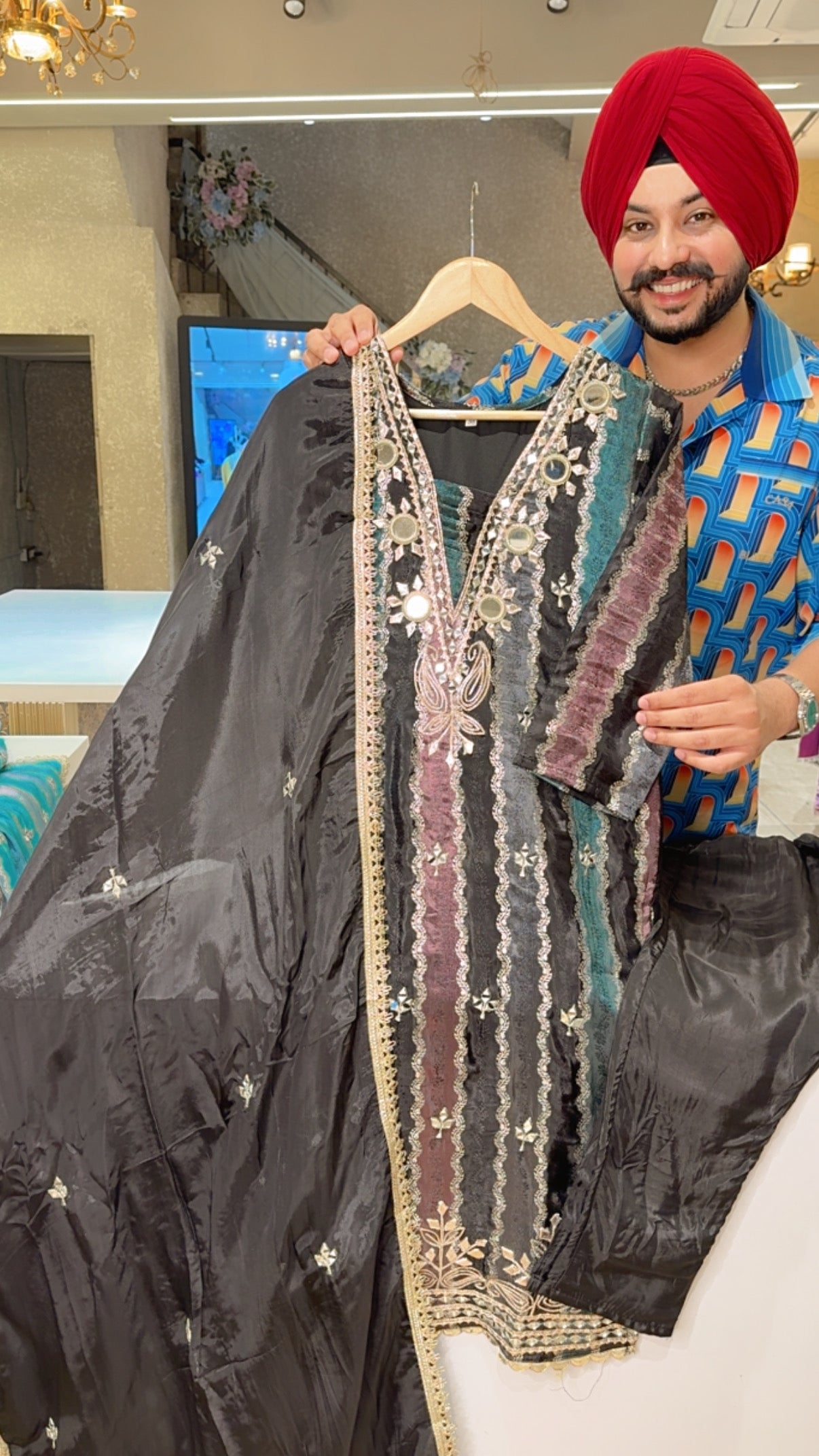 Black Banarsi Silk Heavy Gotta & Mirror work party Wear Straight Suit