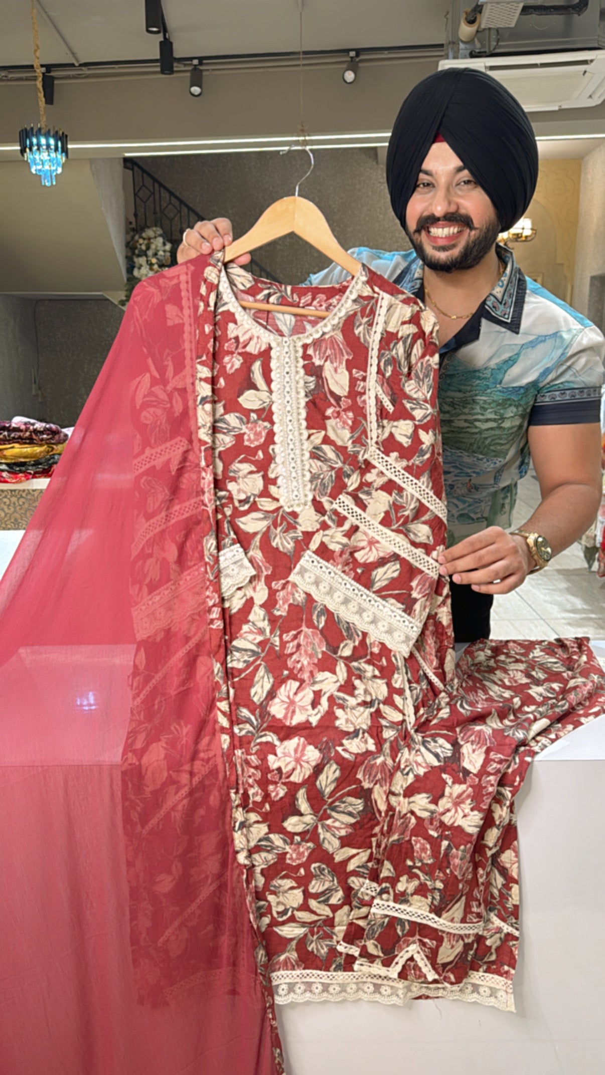 Maroon Muslin silk Digital Floral Print Pakistani Suit