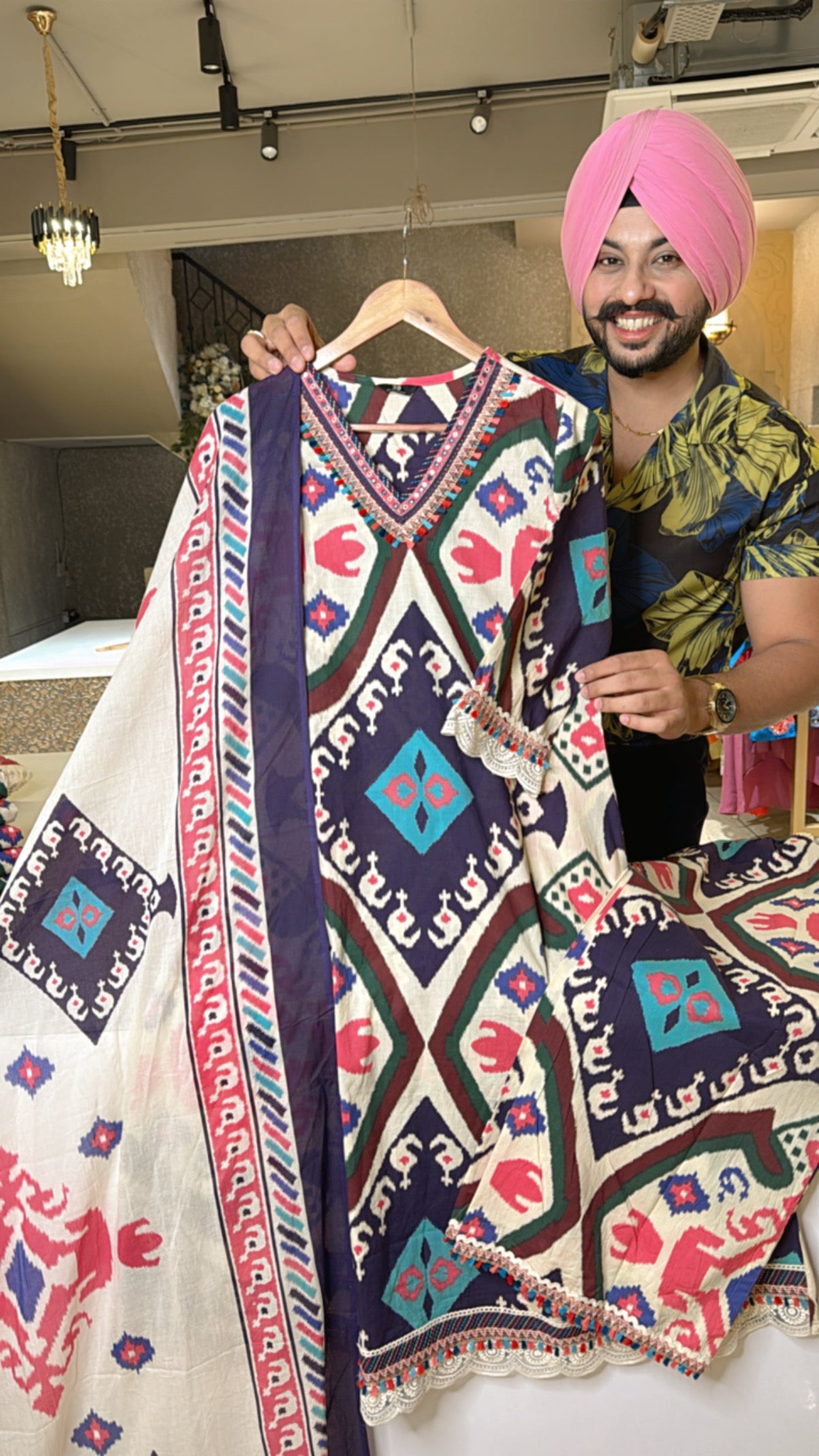 Multicolored Pure cotton A-line Plazo suit with Beautiful Duppata
