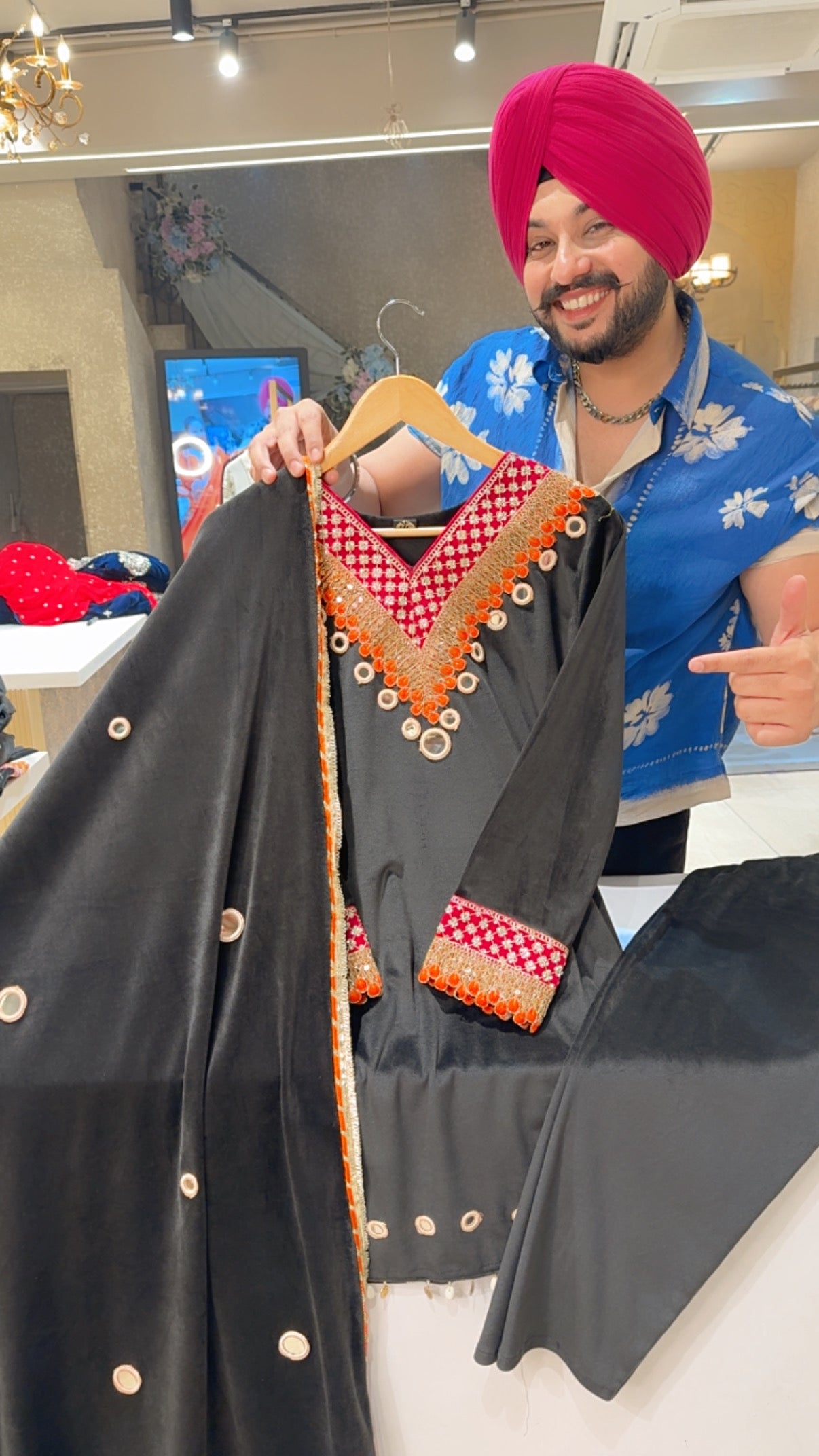 Matt Black premium Strechable Velvet heavy embroidered & Mirror Work Indowestern Suit with Beautiful Mirror work Duppata