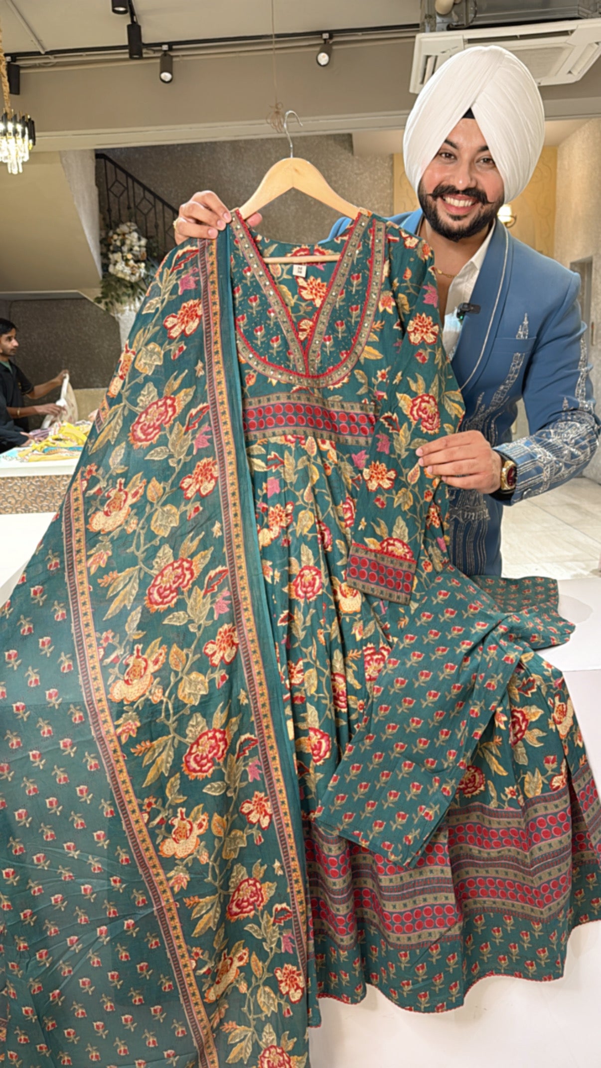 Green pure Cotton Floral print Full Fliar Anarkali Suit with Beautiful Duppata