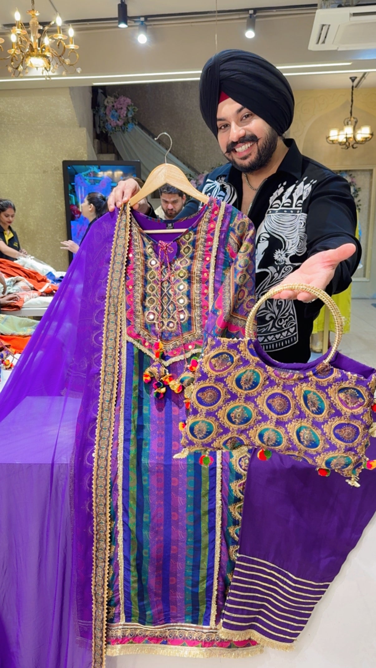 Purple Premium Crepe Embroidered & Gotta Work Party Wear Salwar Suit with Stylish Purse