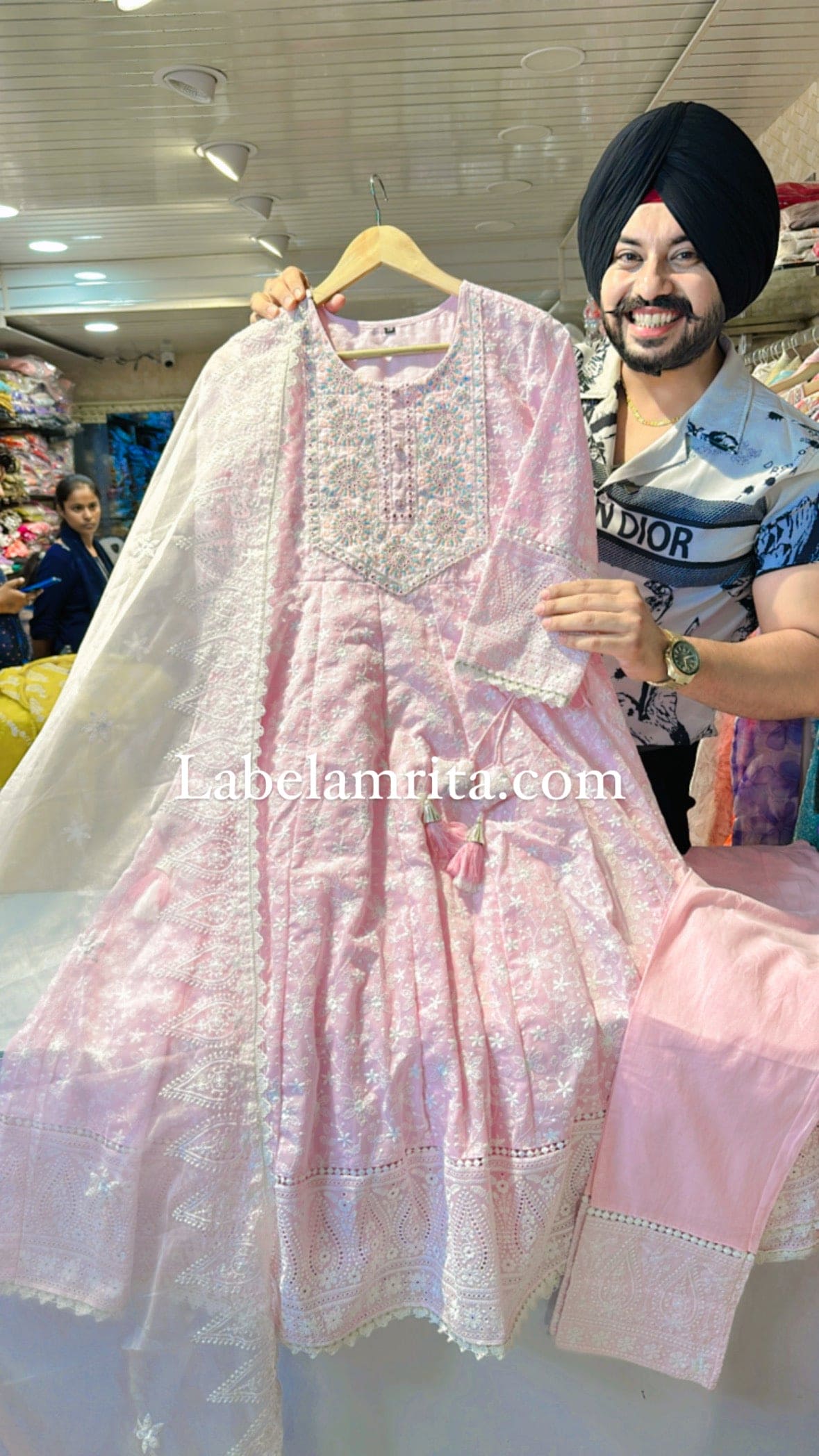 Pink Pure Cotton fully embroidered Anarkali suit with Beautiful Embroidered Organza Duppata