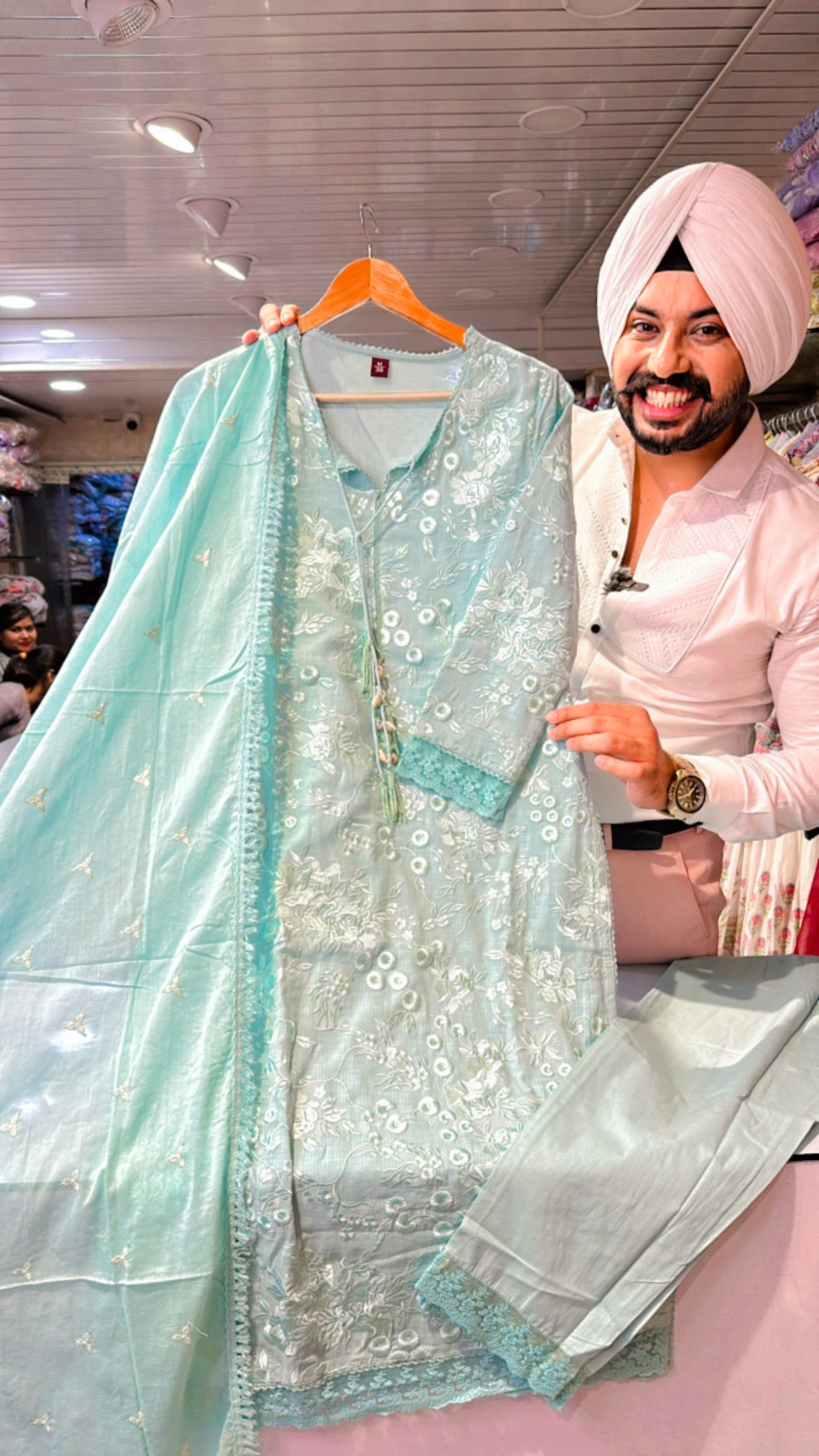 Light Seagreen Pure Cotton Fully embroidered Suit with Beautiful Duppata
