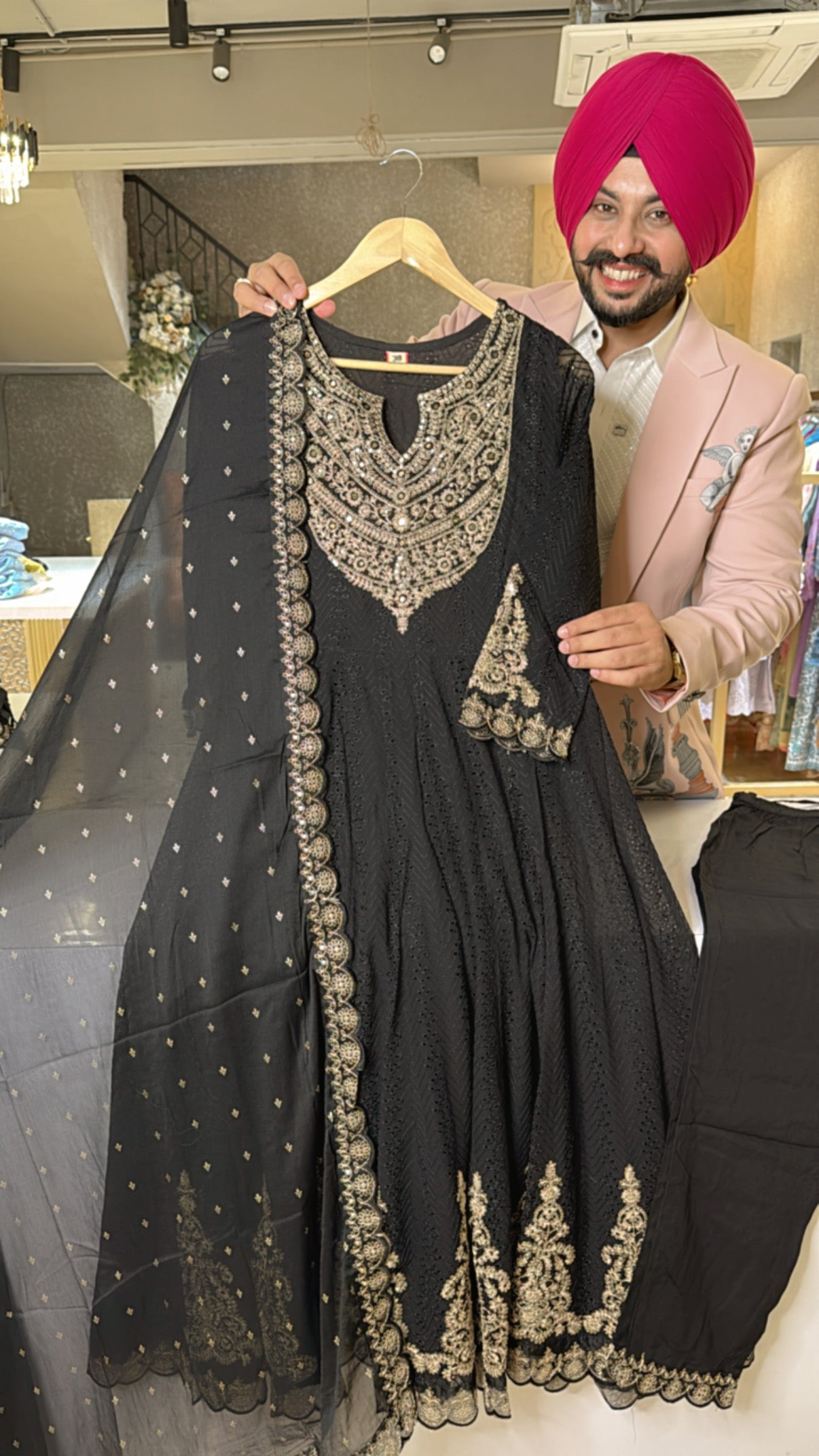 Black Georgette Heavy Embroidered & Shifli work Full Flair Anarkali Suit with Beautiful Duppata