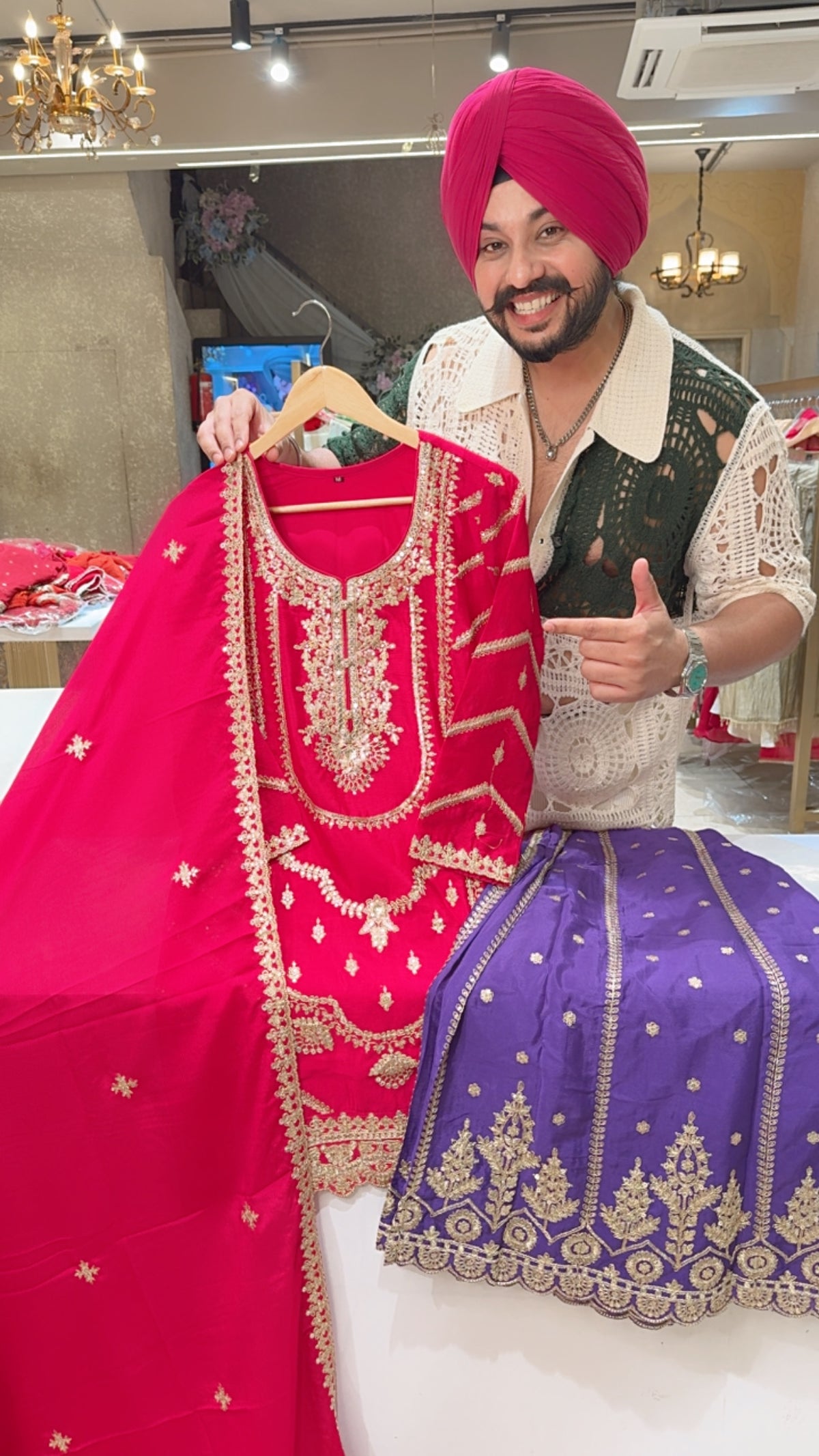 Rani & Purple Chinon Fully Embroidered Full Flair Sharara suit