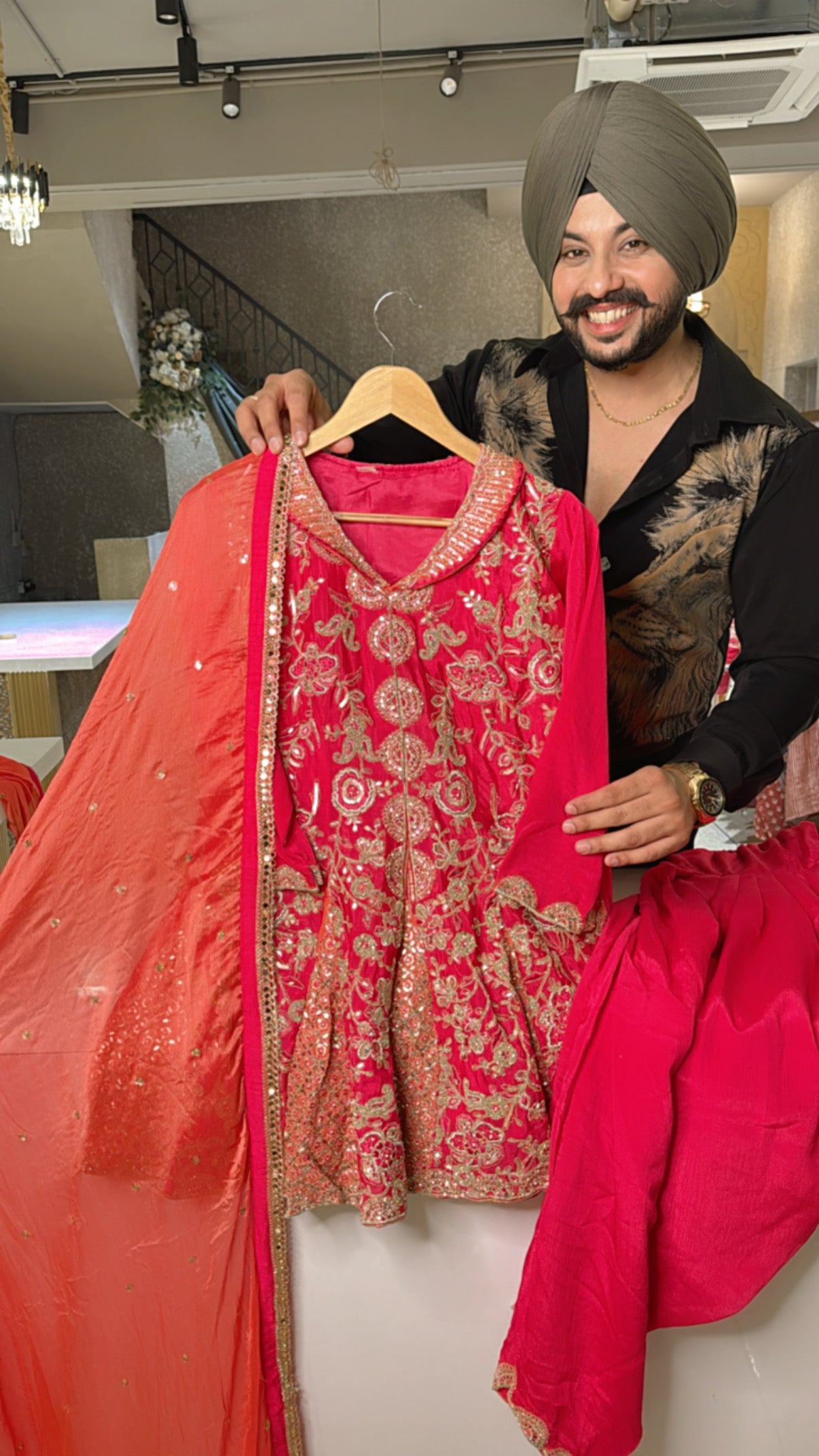 Gajri Pink Heavy embroidered Paplum Dhoti Suit with Chinon Sequins work Duppata