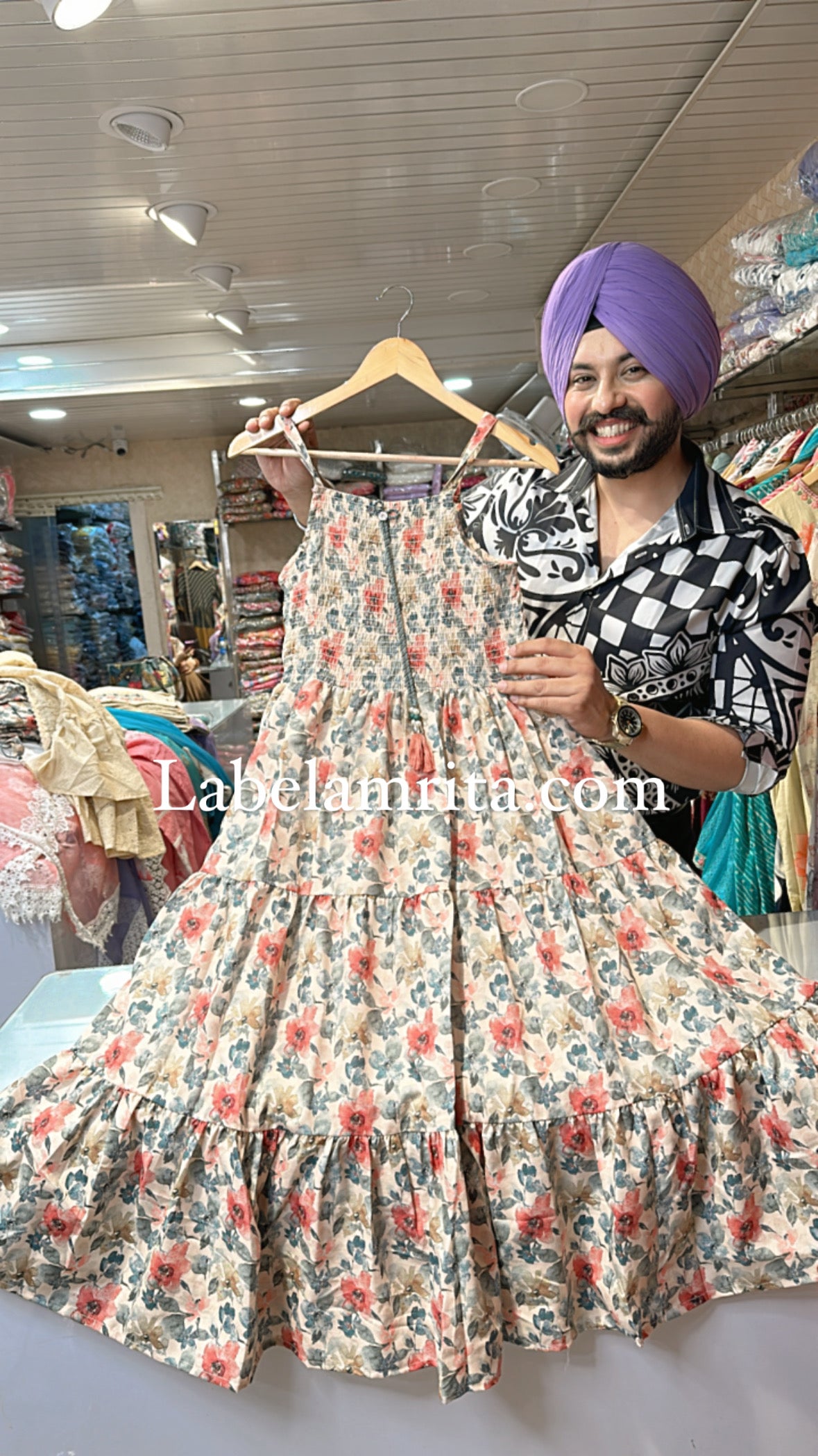 Pure Cotton printed Indowestern Dress with Beautiful light biege embroidered Shrug