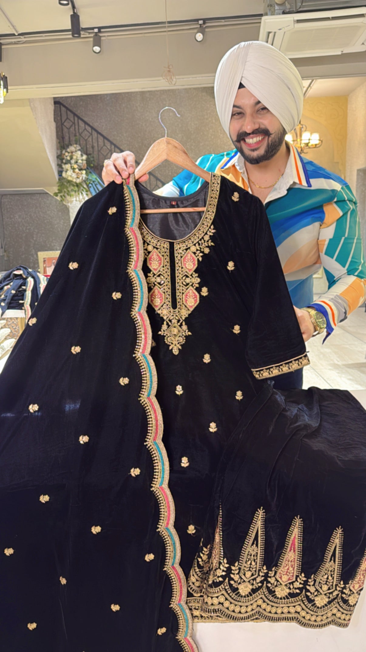 Black Heavy Velvet Fully Embroidered Full Flair Sharara suit