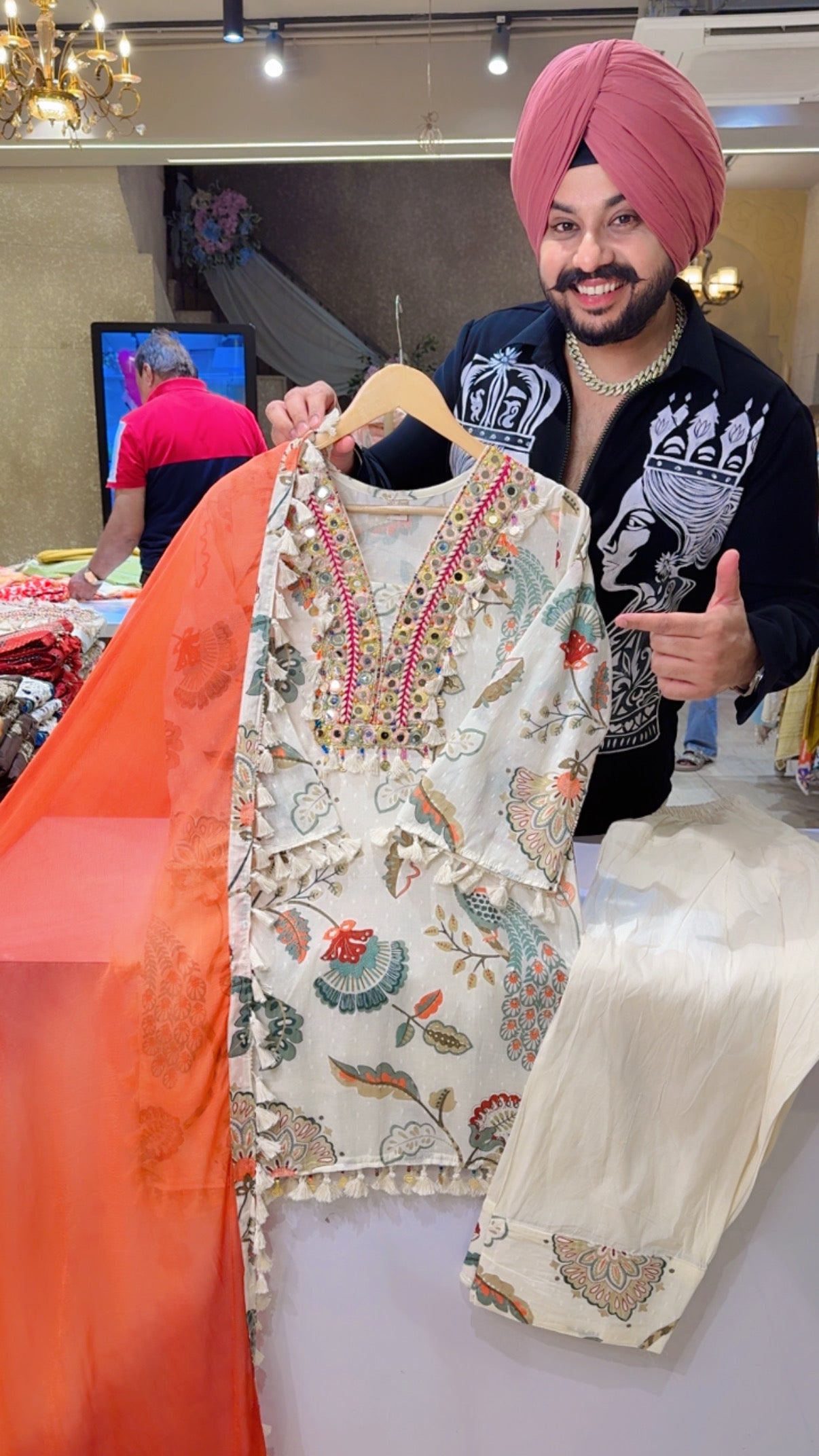 Off white Kora cotton Hand Embroidered Farshi Salwar Indo western suit with Beautiful Duppata